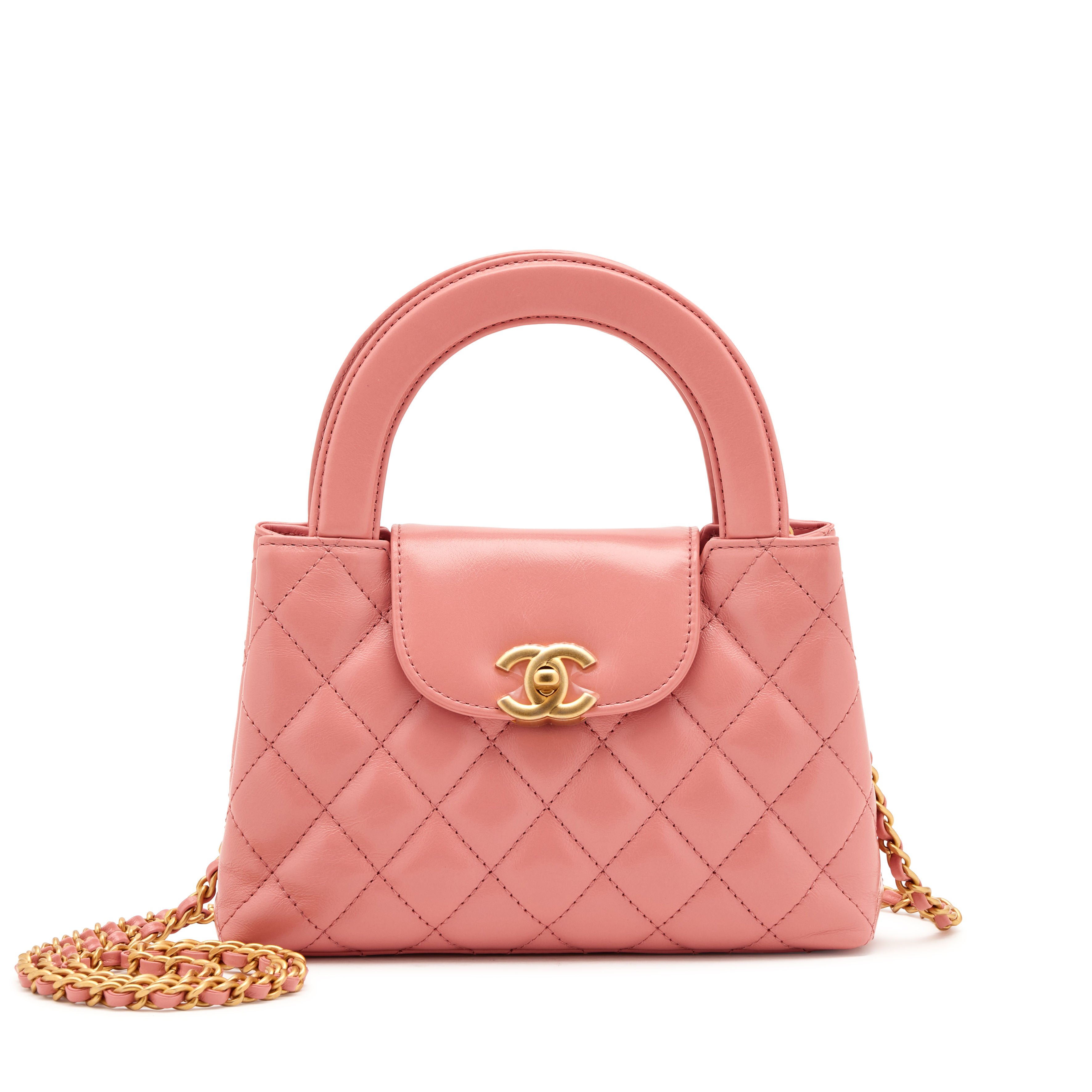Chanel Pink Aged Quilted Calfskin Mini Kelly Shopper Brushed