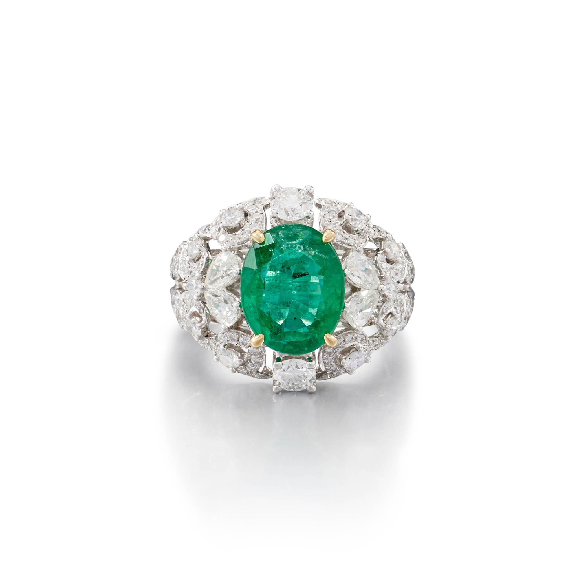 White Gold Gold Emerald And Diamond Ring Available For Immediate Sale