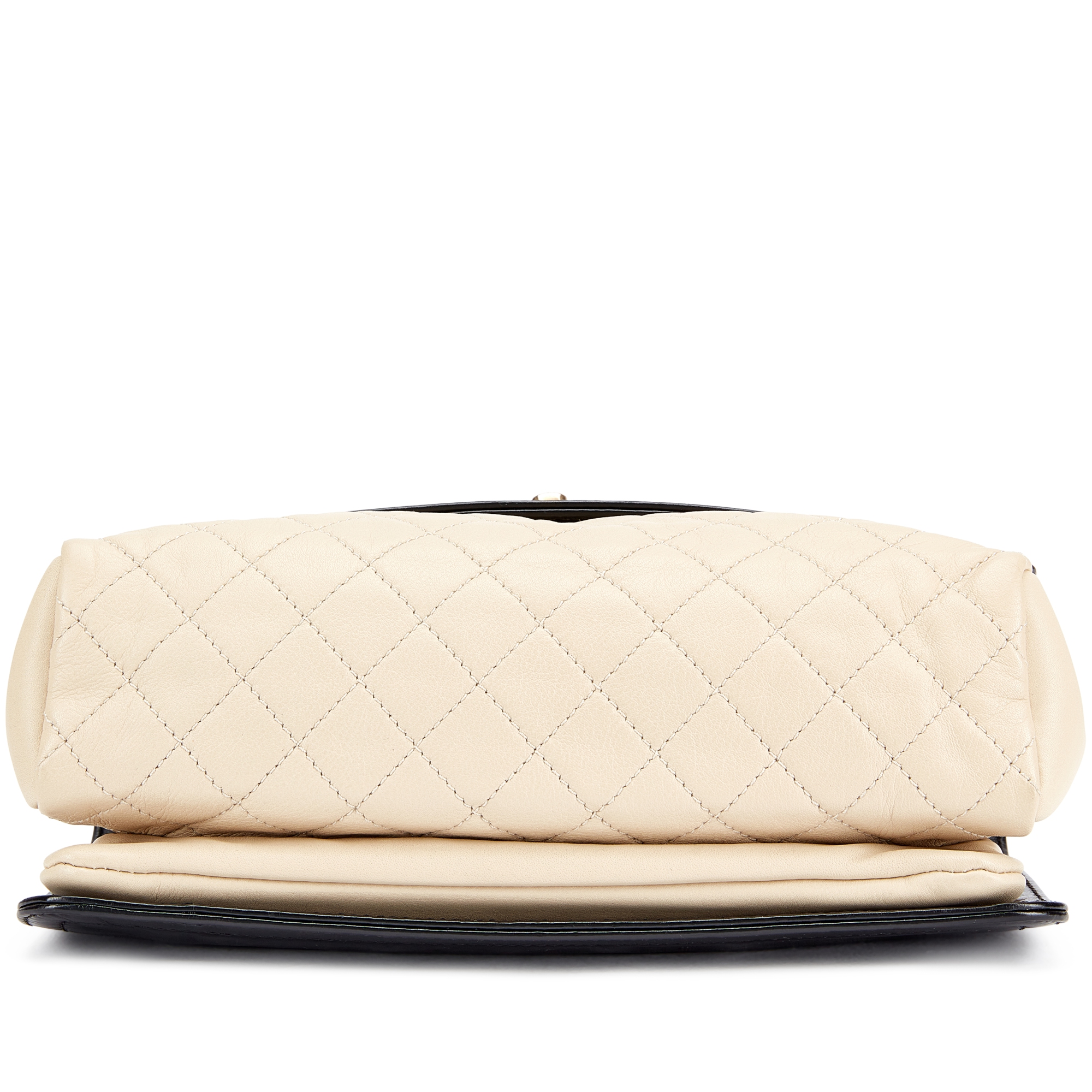 Chanel Cream Quilted And Black Calfskin Flap Bag Gold Hardware