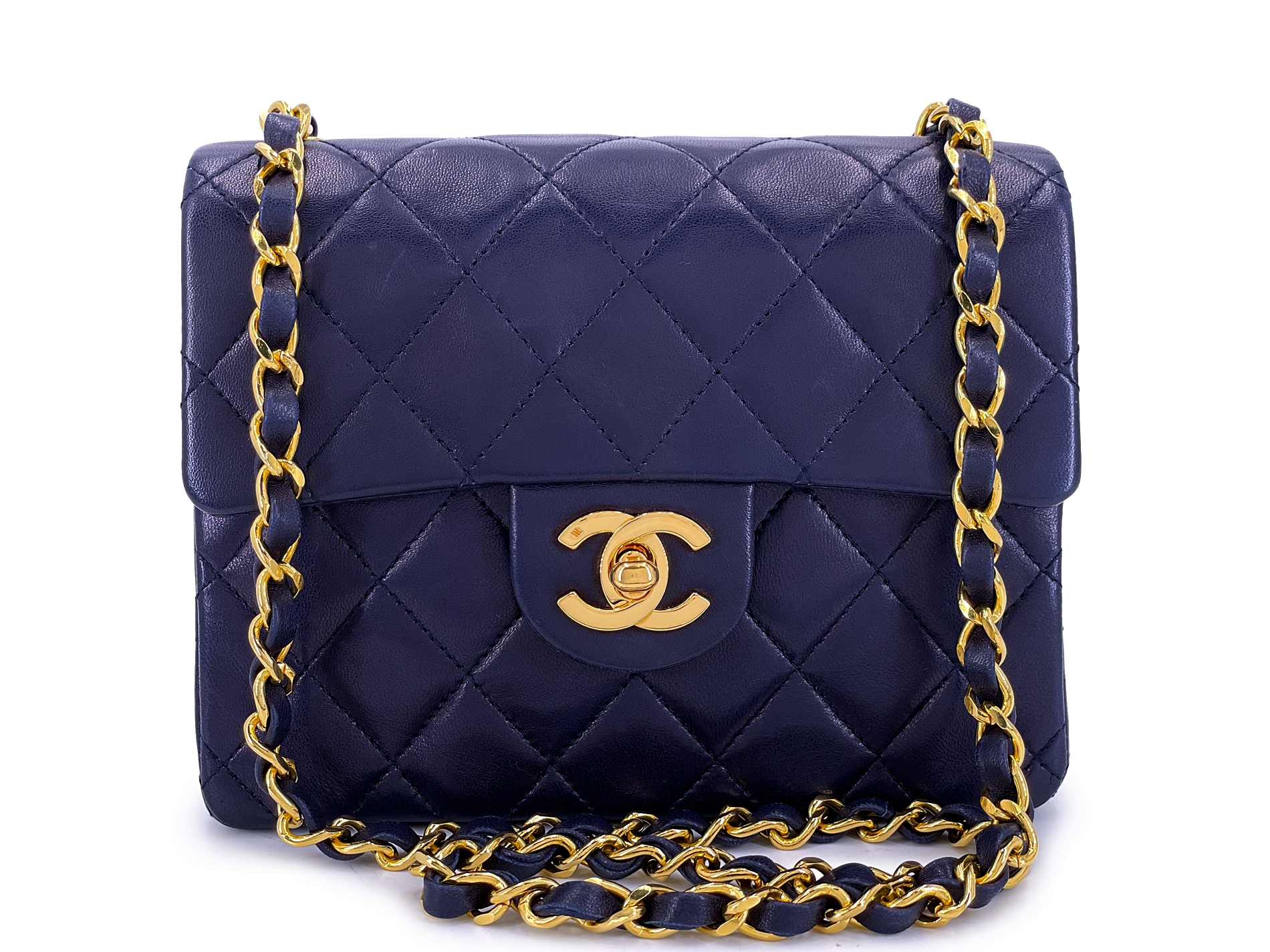 Chanel Vintage Vintage Navy Blue Quilted Lambskin Square Mini Flap