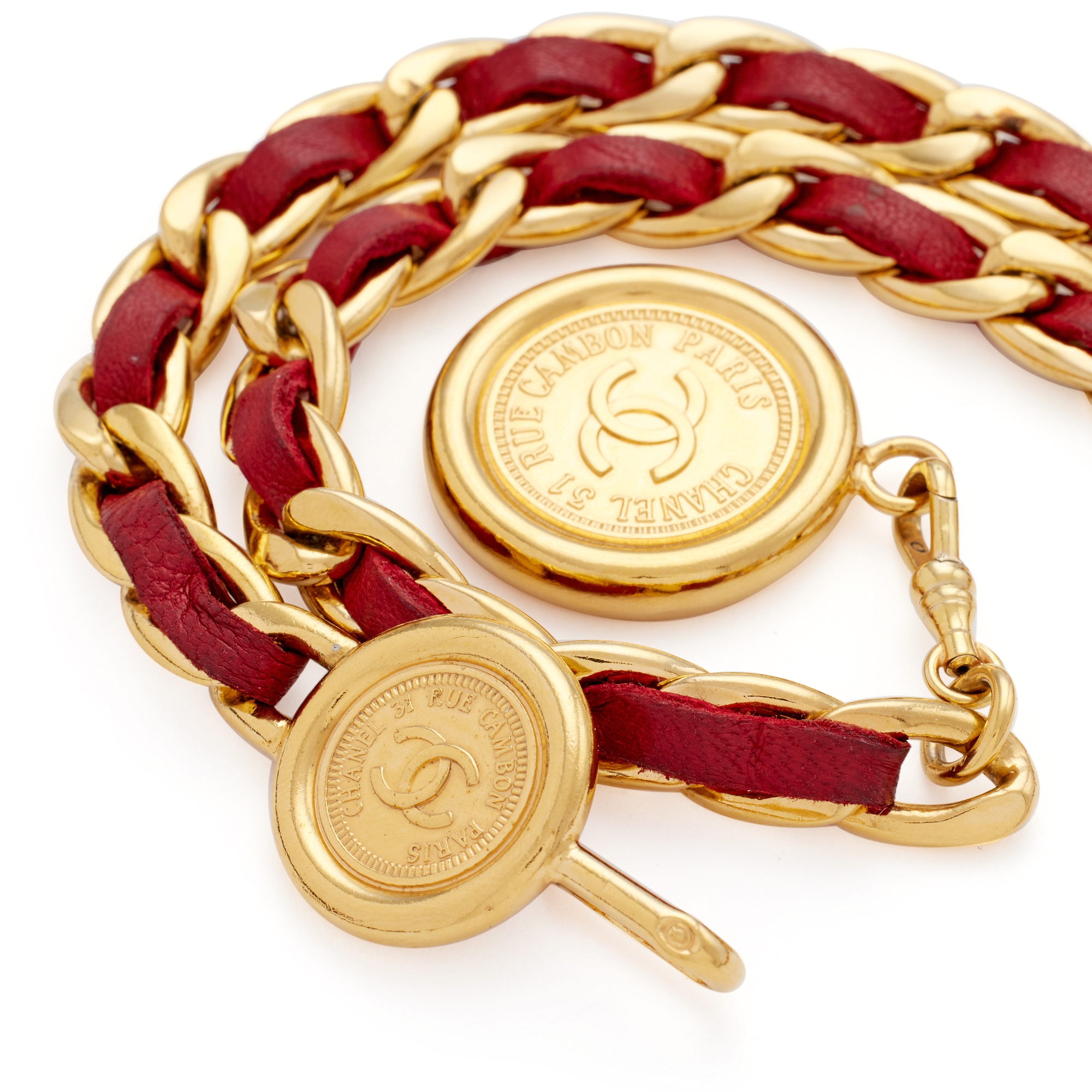 Chanel Vintage Gold Metal And Red Lambskin CC '31 Rue Cambon Paris Belt,  1990-1991 Available For Immediate Sale At Sotheby's