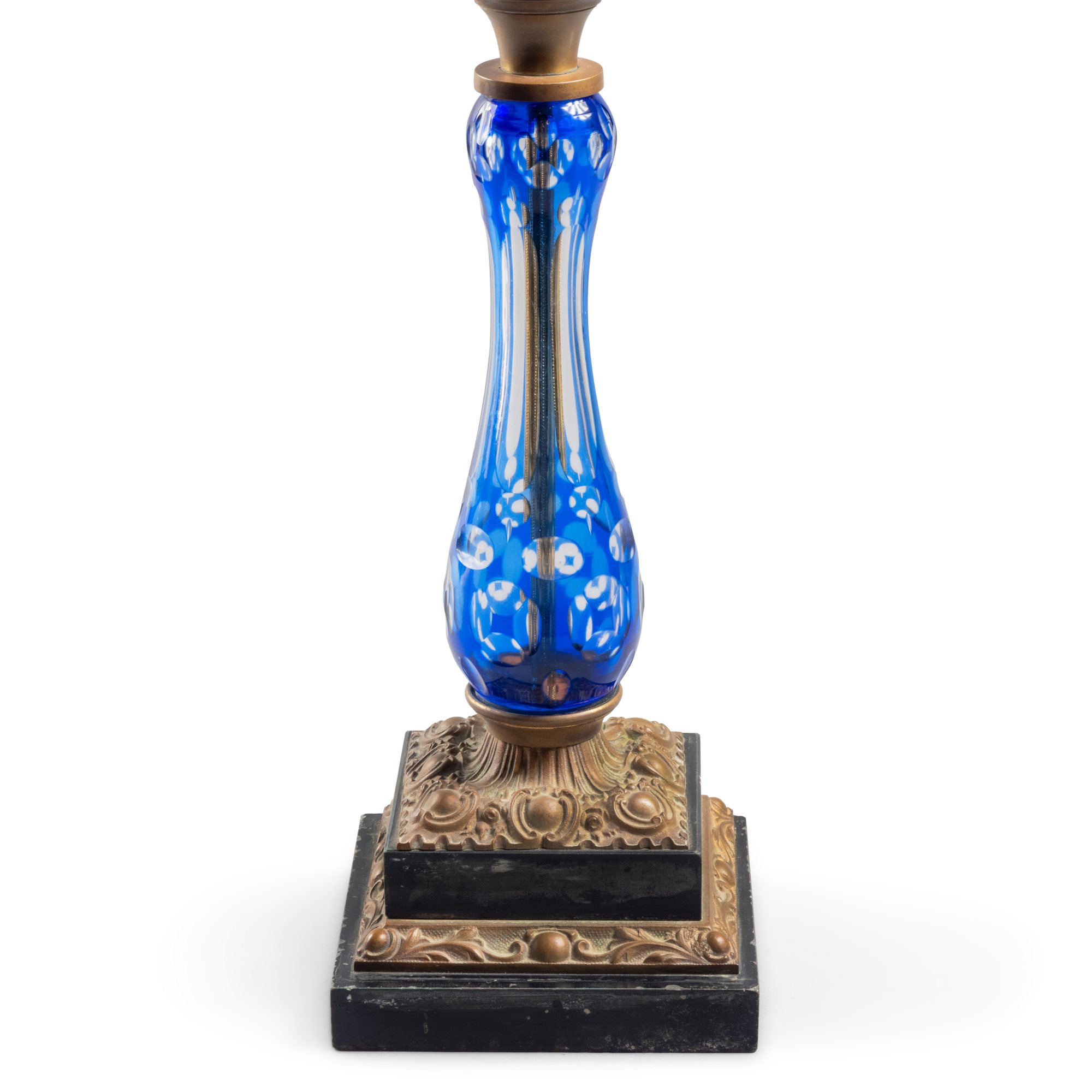 A Very Fine American Cobalt Cut Overlay Glass, Brass, and Marble