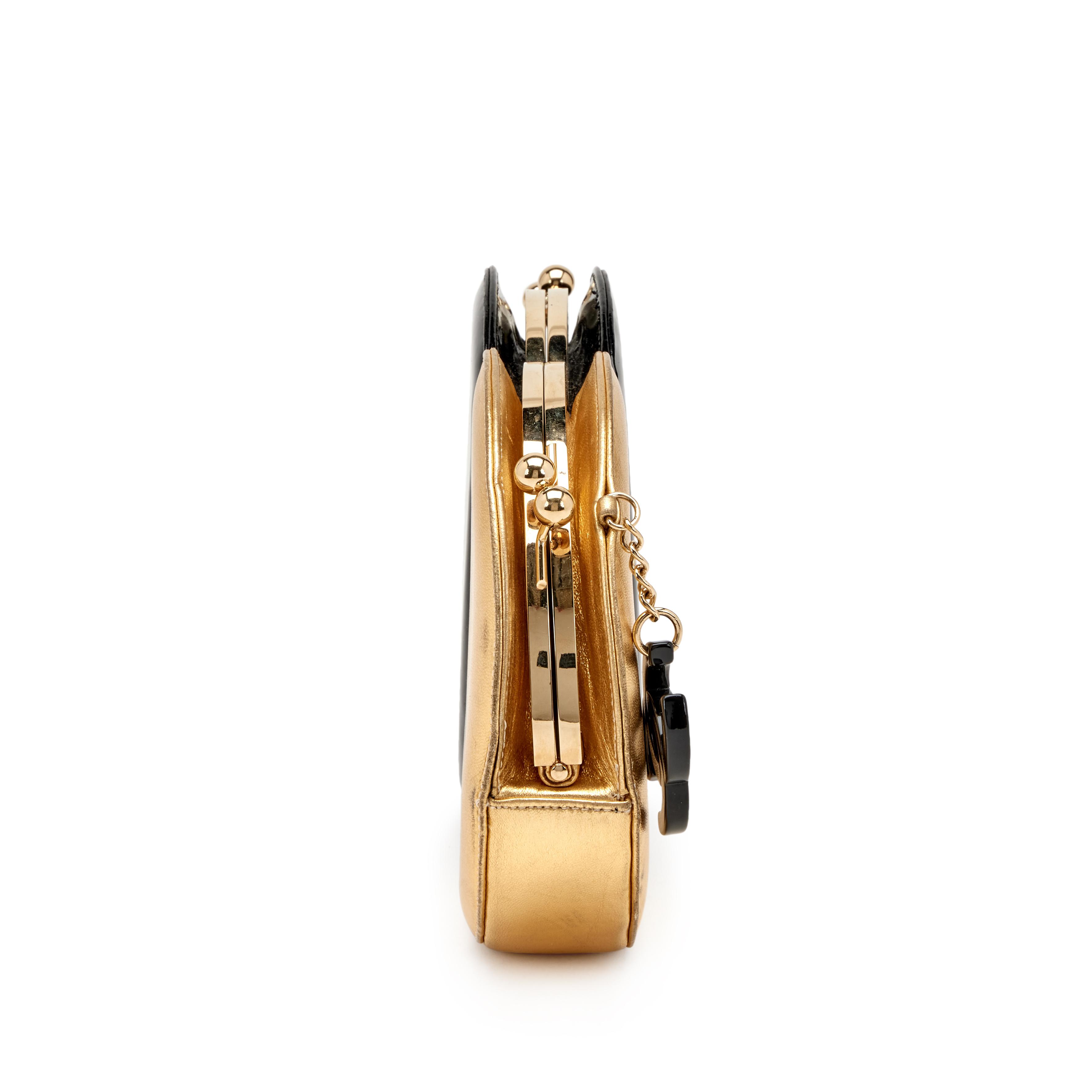 Chanel Gold Lambskin And Black Patent Leather Double Circle