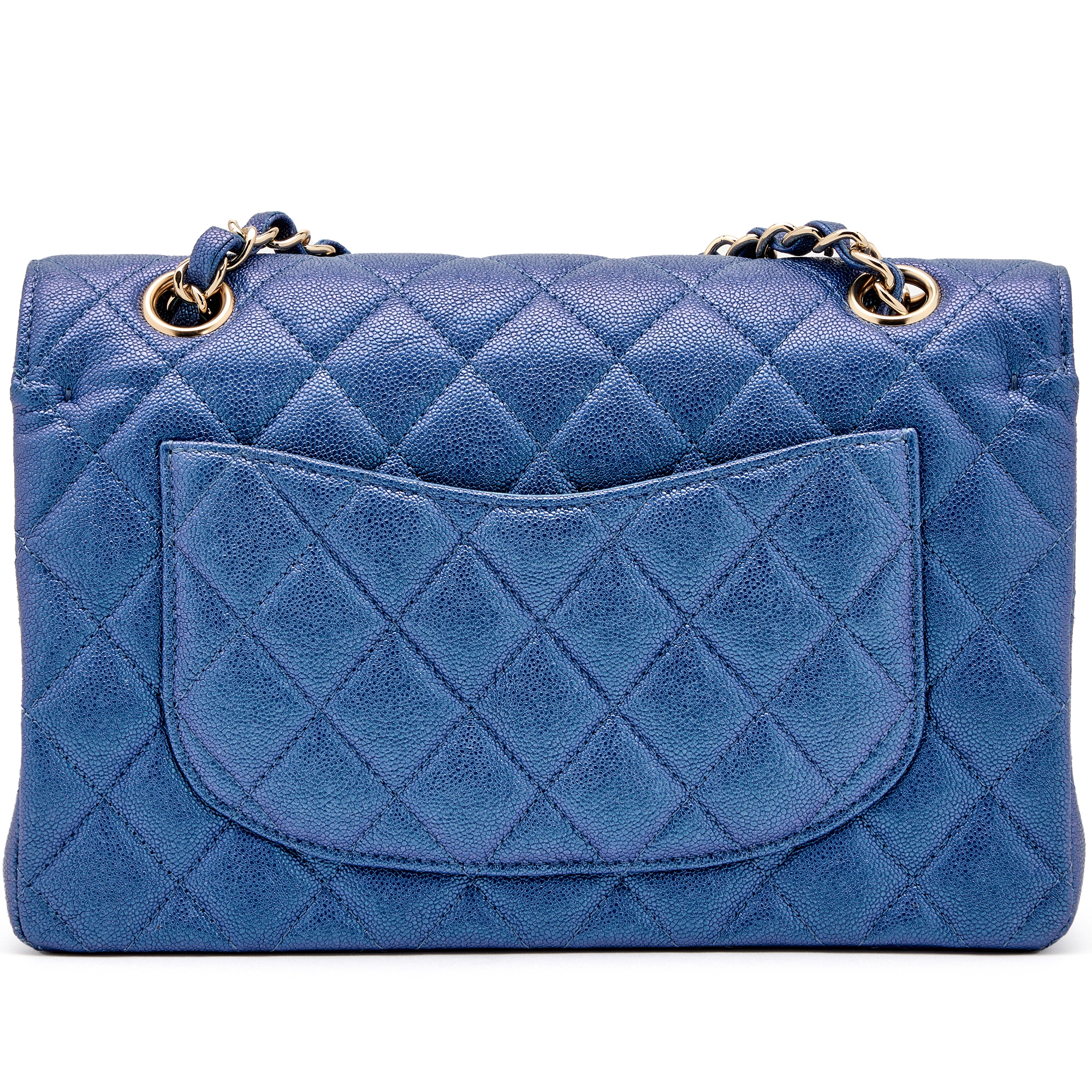 Chanel Blue Iridescent Quilted Caviar Small Classic Double Flap