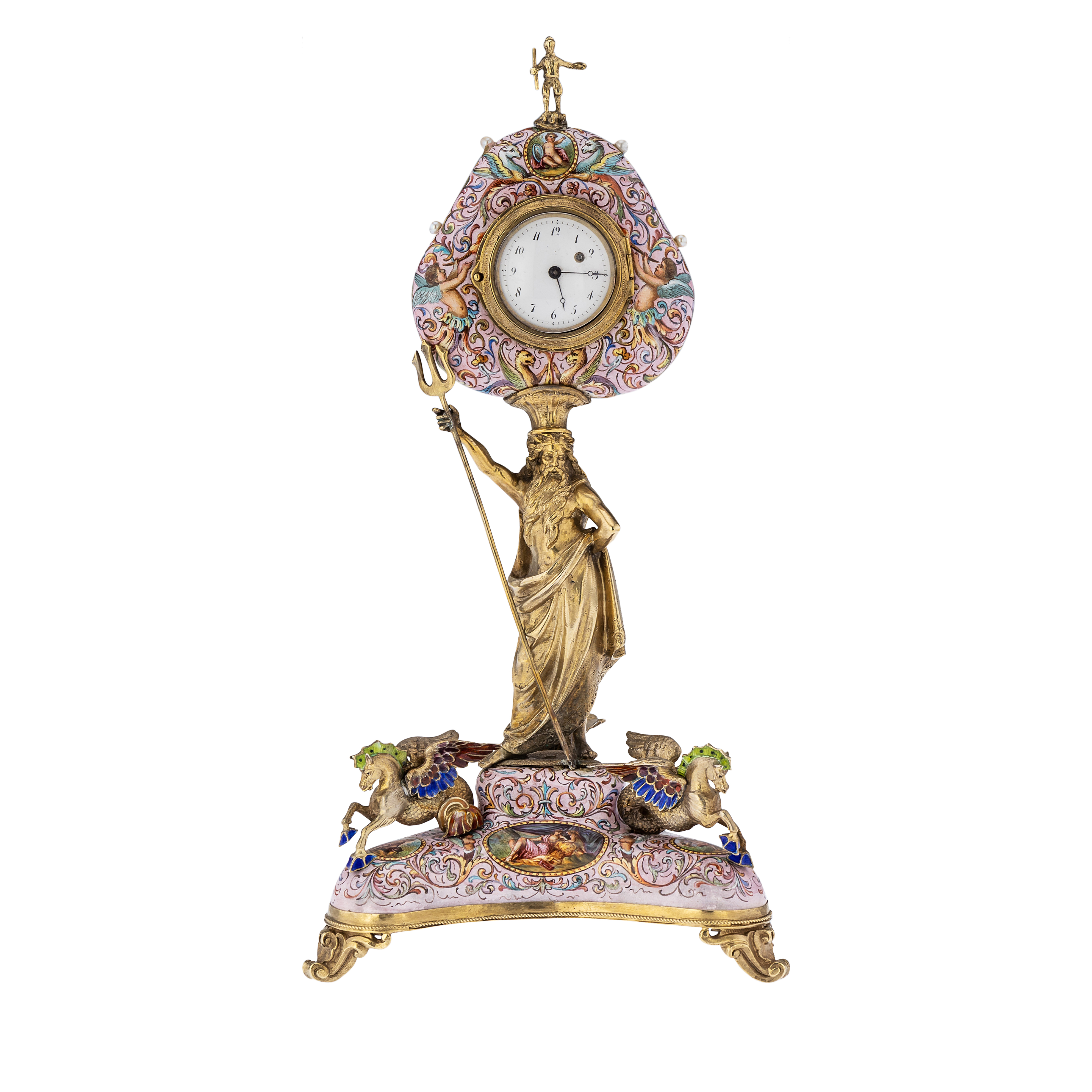 Antique Austrian Belle Epoque Silver Gilt And Enamel Clock