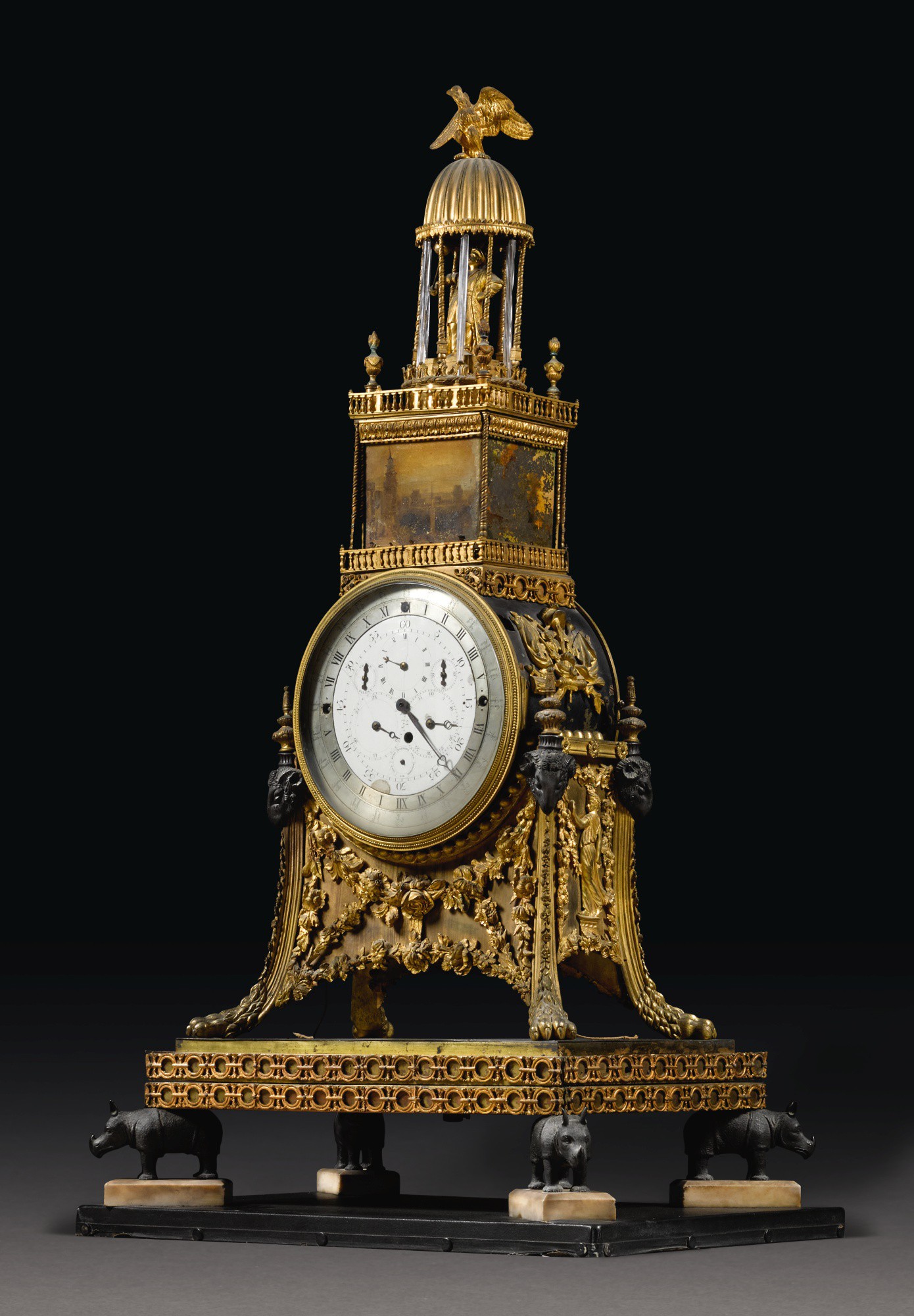 A George III gilt and patinated bronze quarter chiming musical ...