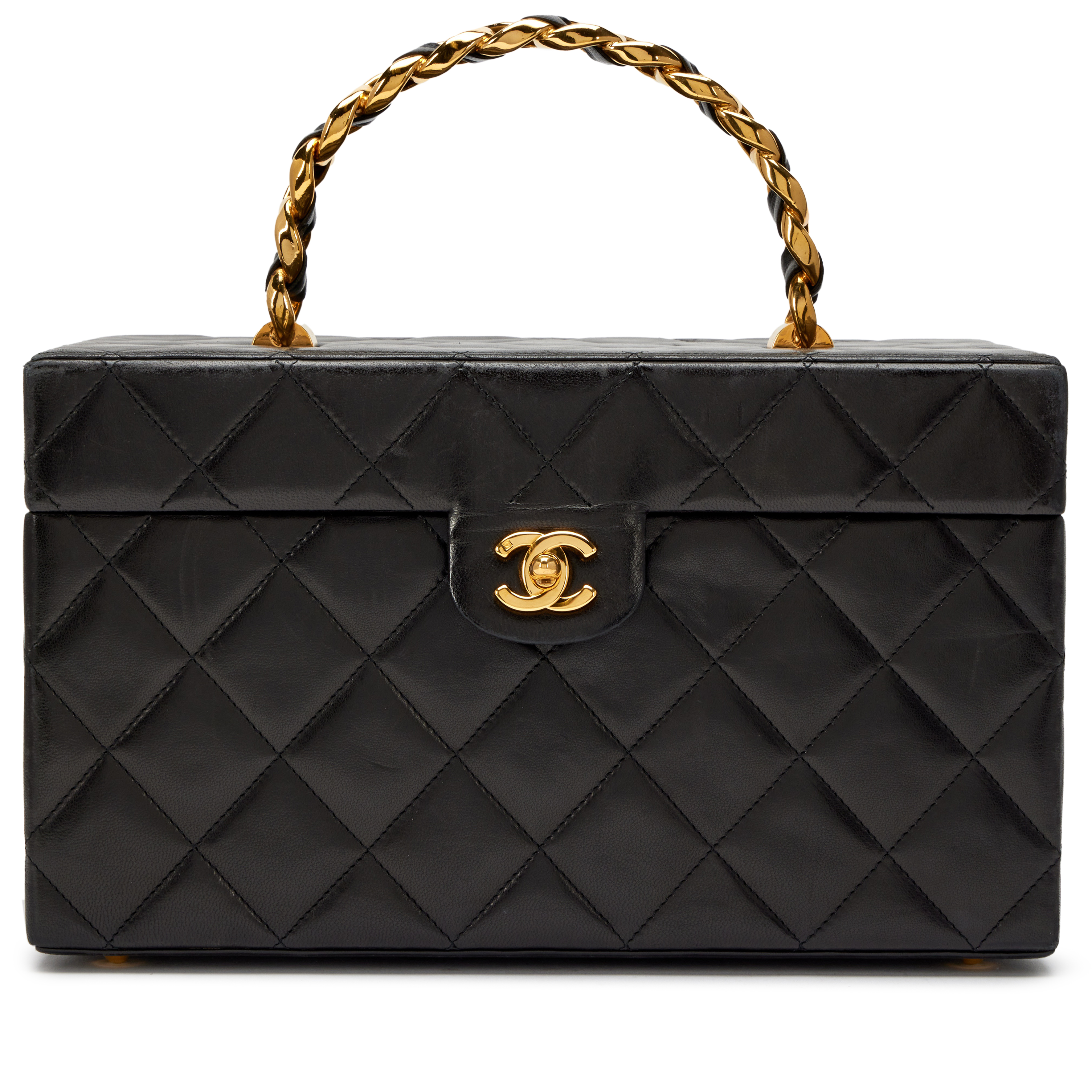 CHANEL ビンテージ　サイコロヴァニティ　黒 CHANEL Vintage *RARE* 1996 Fall Black Patent Quilted Vanity Box