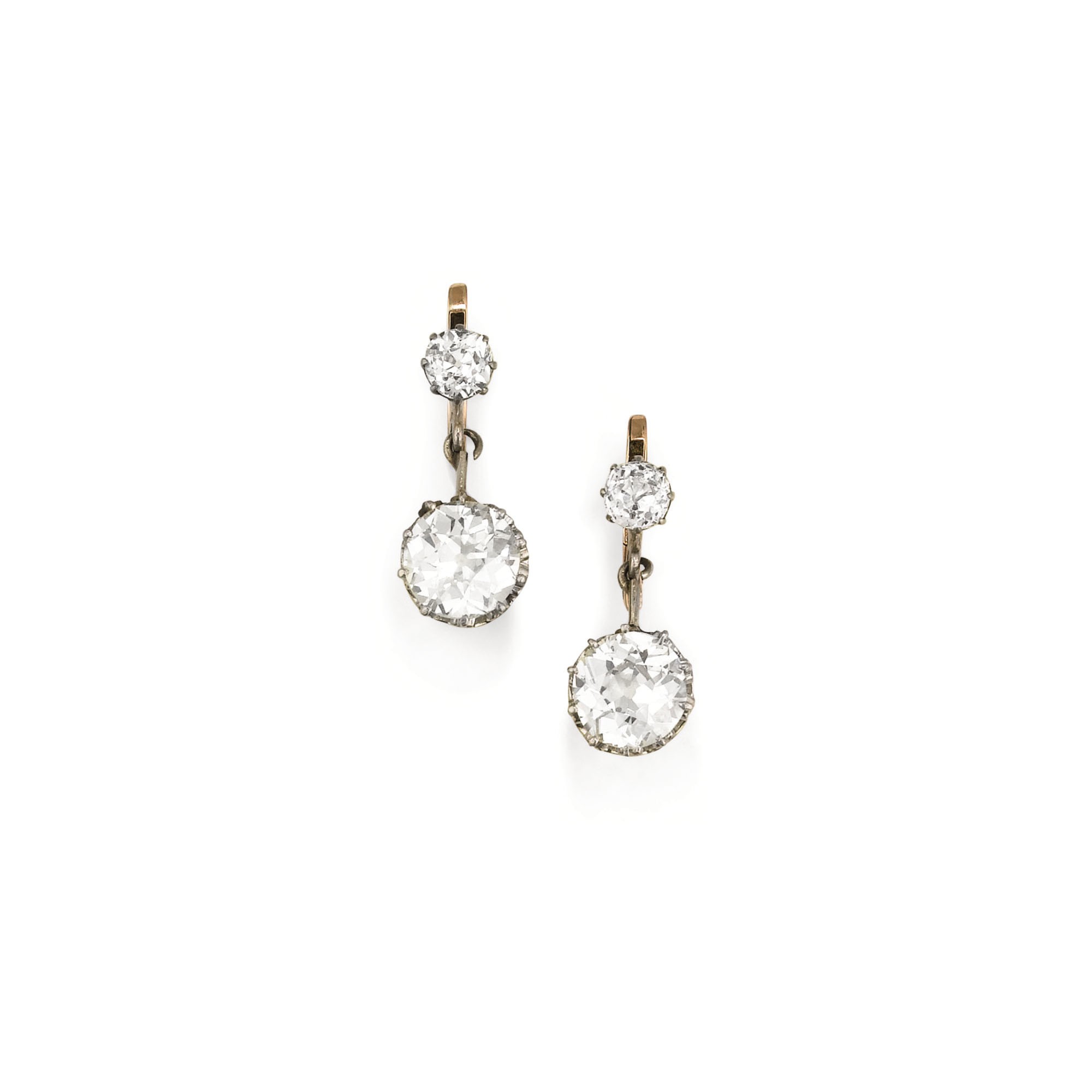 Boucles D'oreilles Dormeuses Trèfles Diamants - Début XXe Siècle - Occasion Vintage
