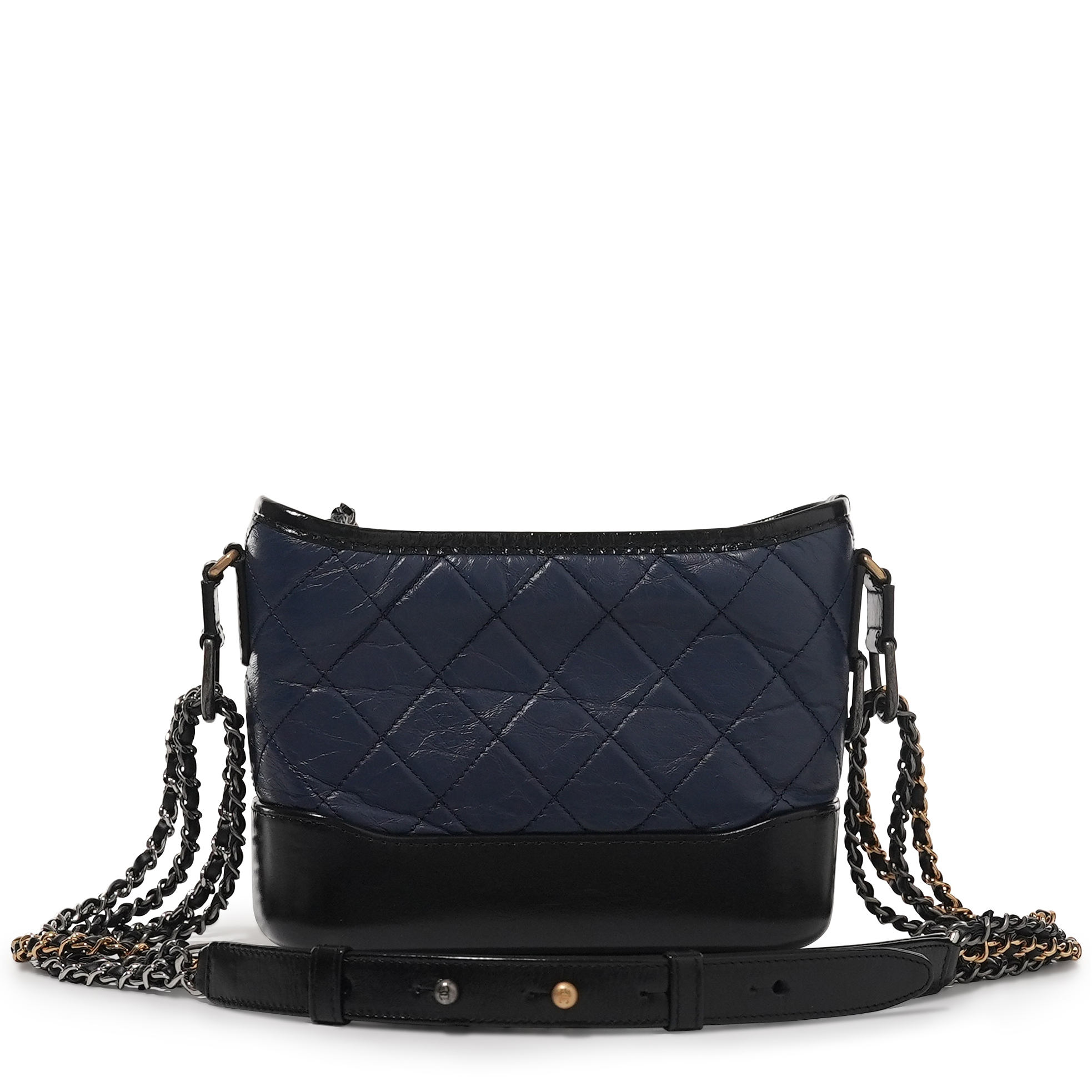 Chanel Navy Quilted Calfskin Small Gabrielle Hobo Bag Gold