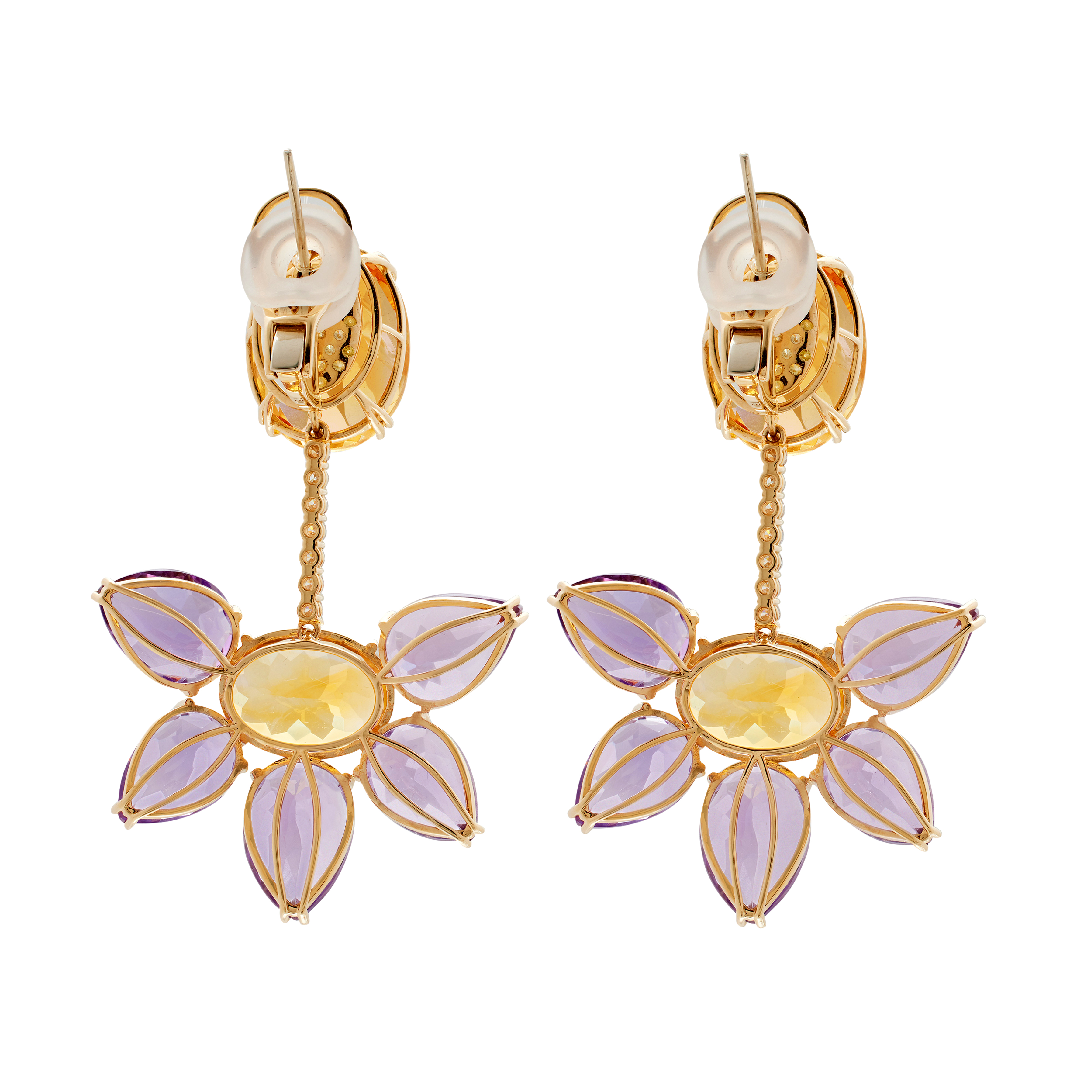 Gold, Amethyst, Citrine And Diamond Drop Earclips Available