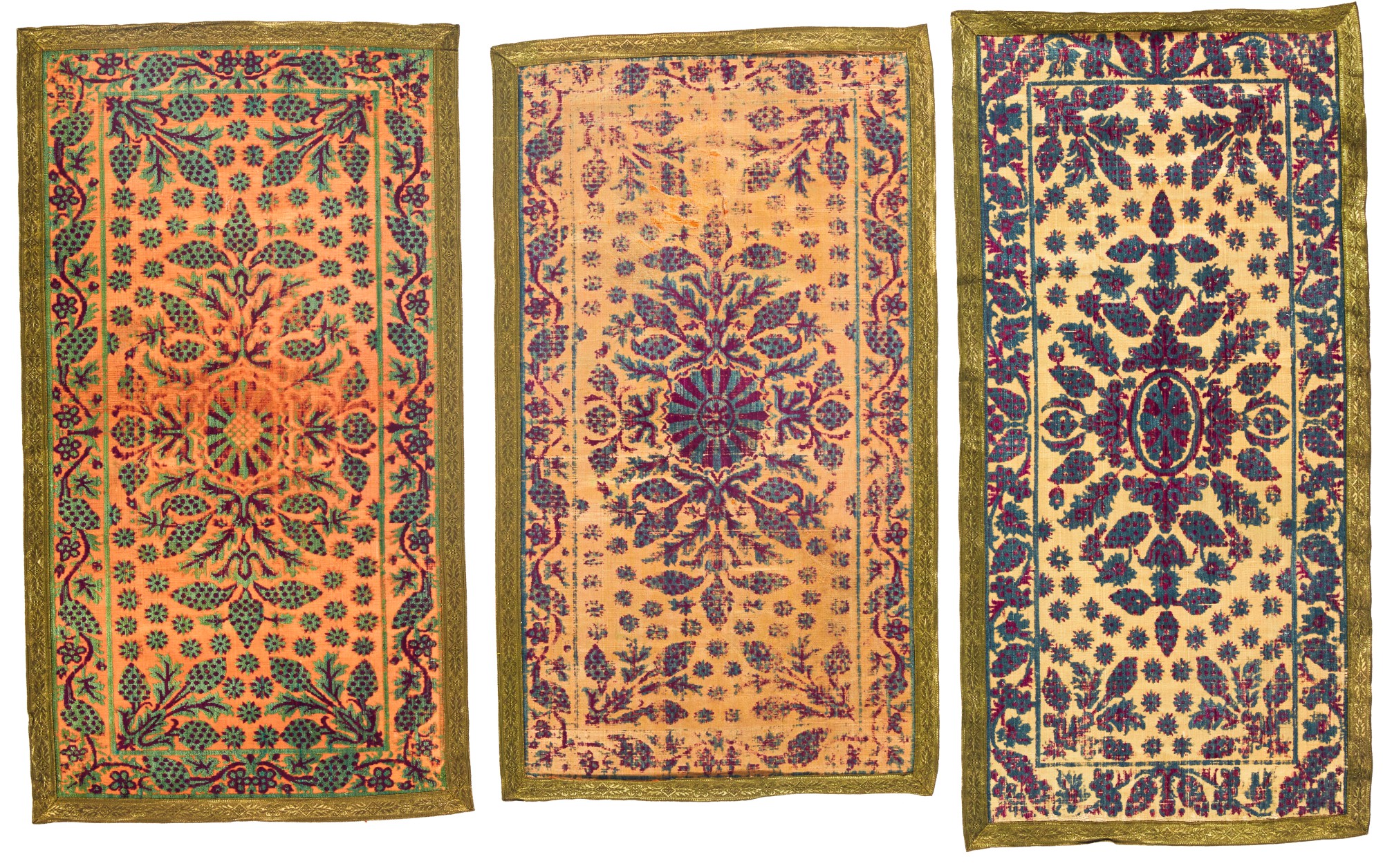 FOUR OTTOMAN VOIDED VELVET CUSHION COVERS (YASTIKS) AND A SCUTARI OR