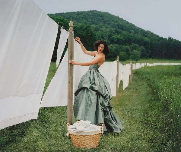 Zoe Hanging Sheets On Clothesline, Harriman, New York, 2005