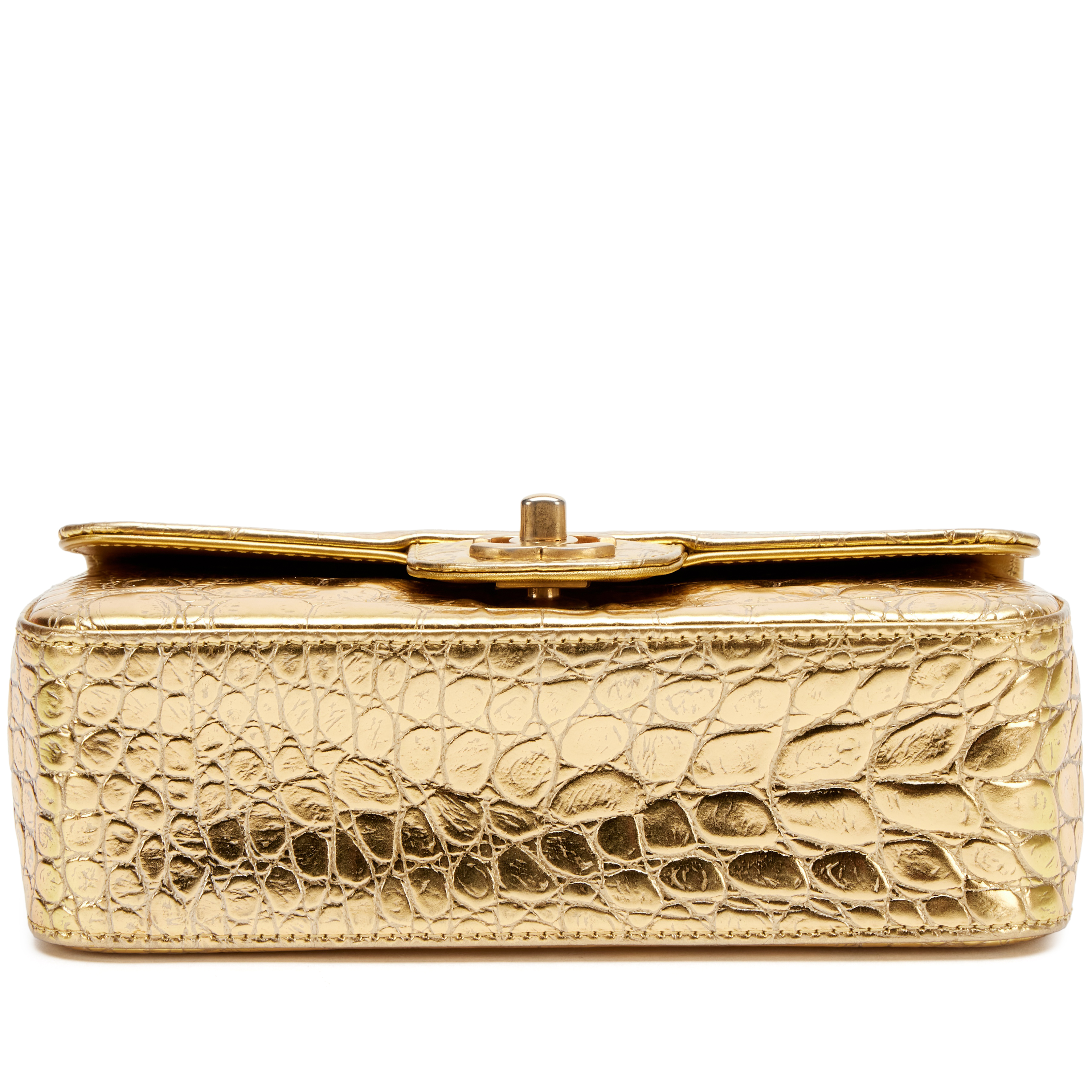 Chanel Metallic Gold Crocodile Embossed Calfskin Rectangular Mini
