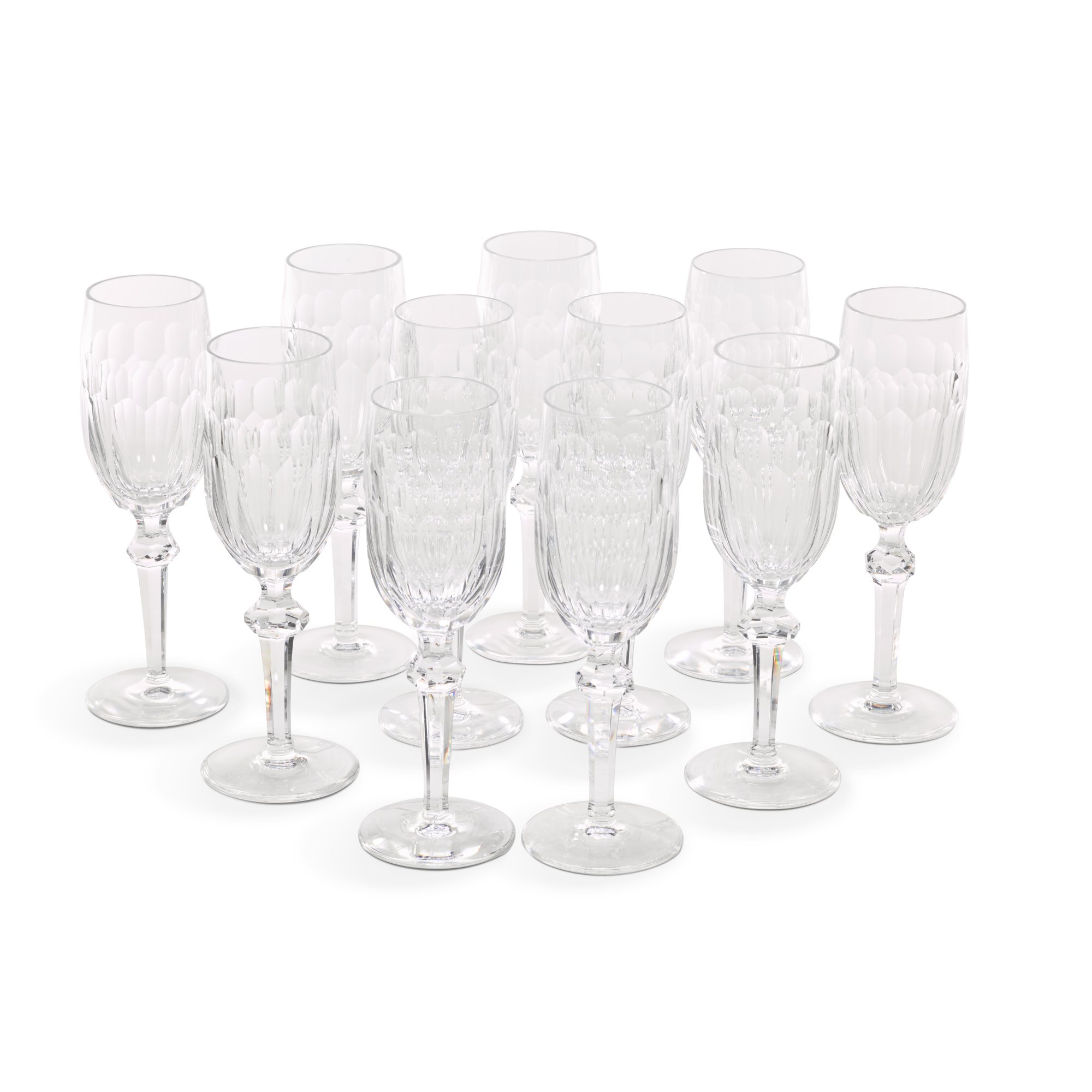 Eleven Waterford cut glass champagne flutes, 20th century Freddie