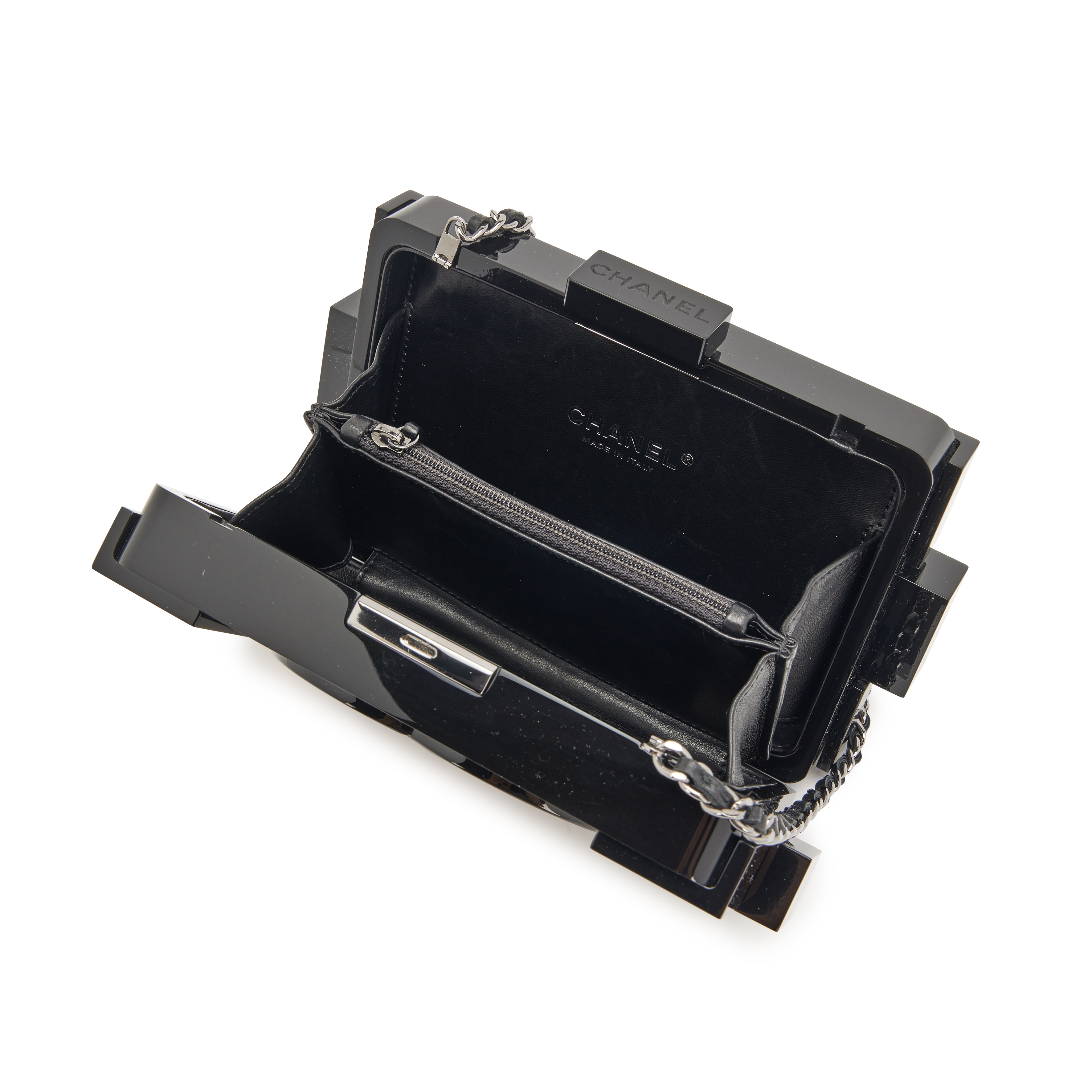 Black and Cream White Striped Plexiglass Supermarket Boy Brick Barcode Lego Minaudiere Clutch Ruthenium Hardware, 2014 - Image 6