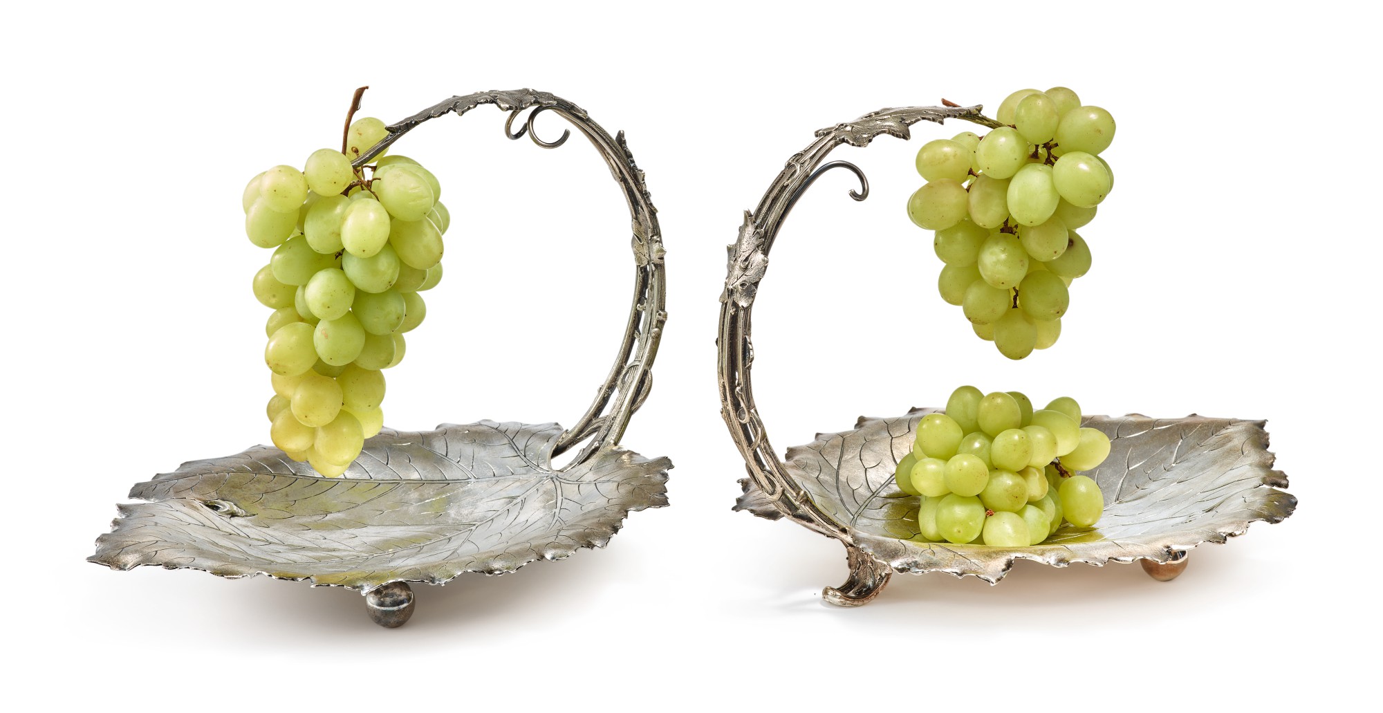 Two Matching American Silver Grape Stands, Redlich & Co, New York, circa 1900 Important