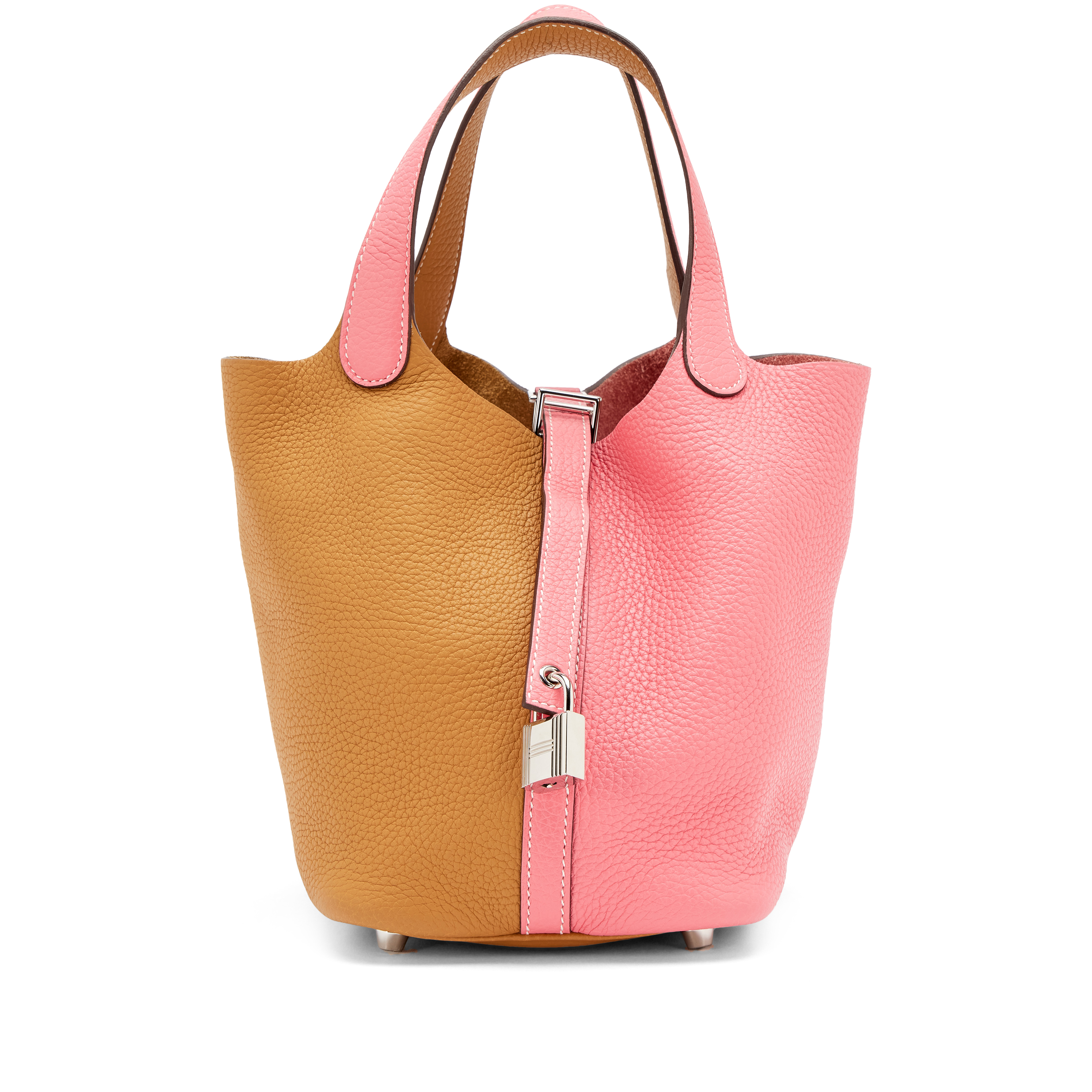 Hermès Rose Azalee And Sesame Taurillon Clemence Casaque Picotin