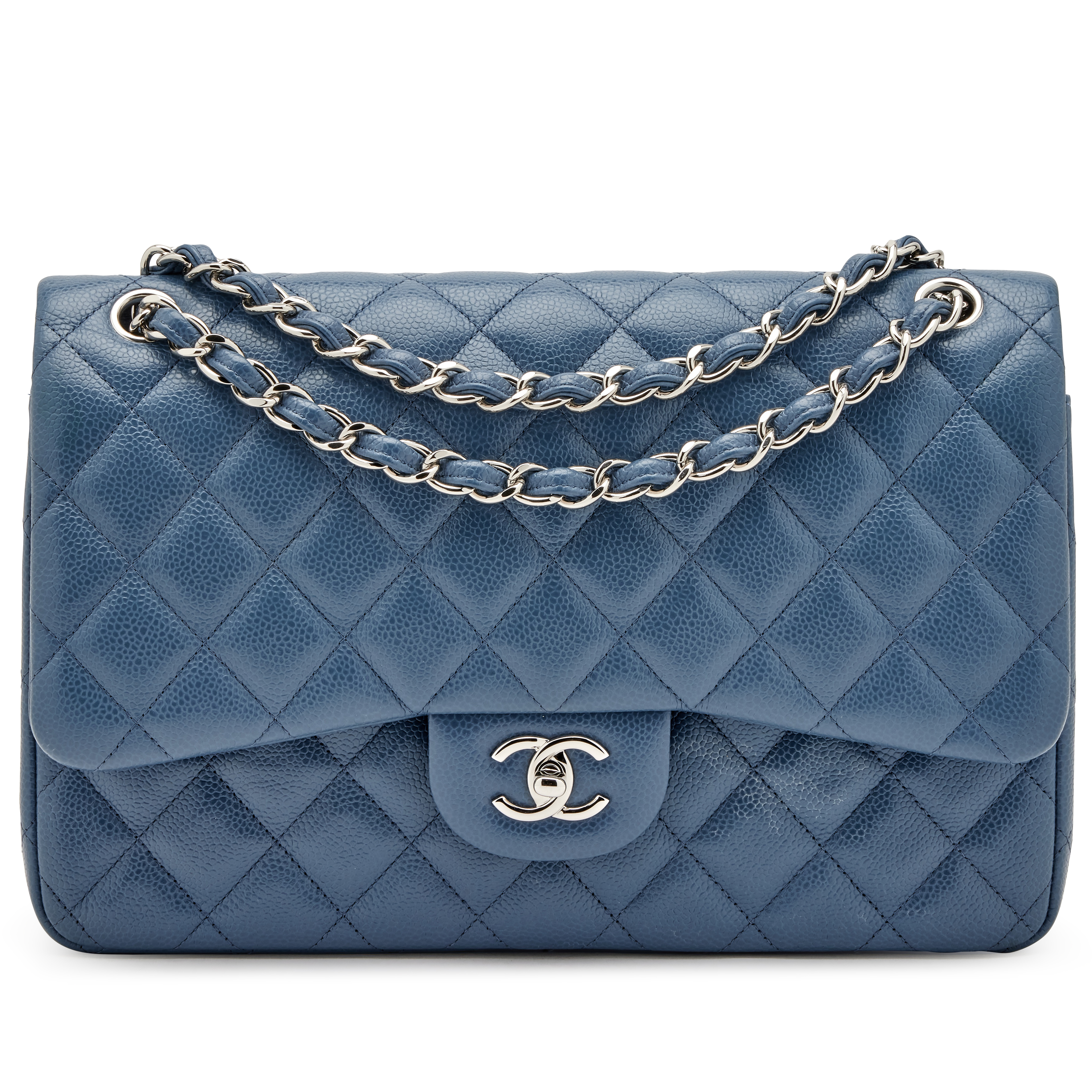 Chanel Slate Blue Quilted Caviar Jumbo Classic Double Flap Bag