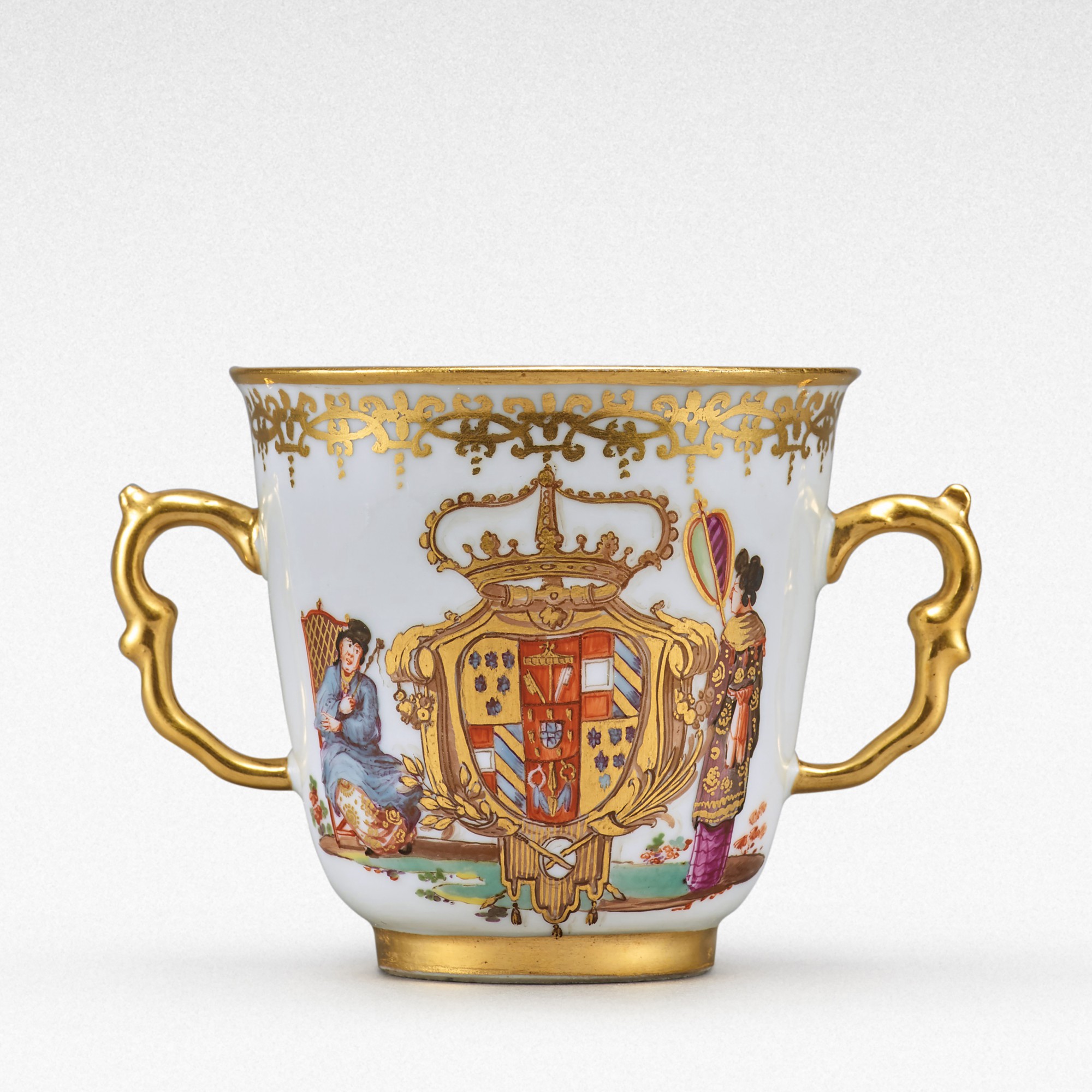 An extremely rare Meissen armorial twohandled beaker from the service