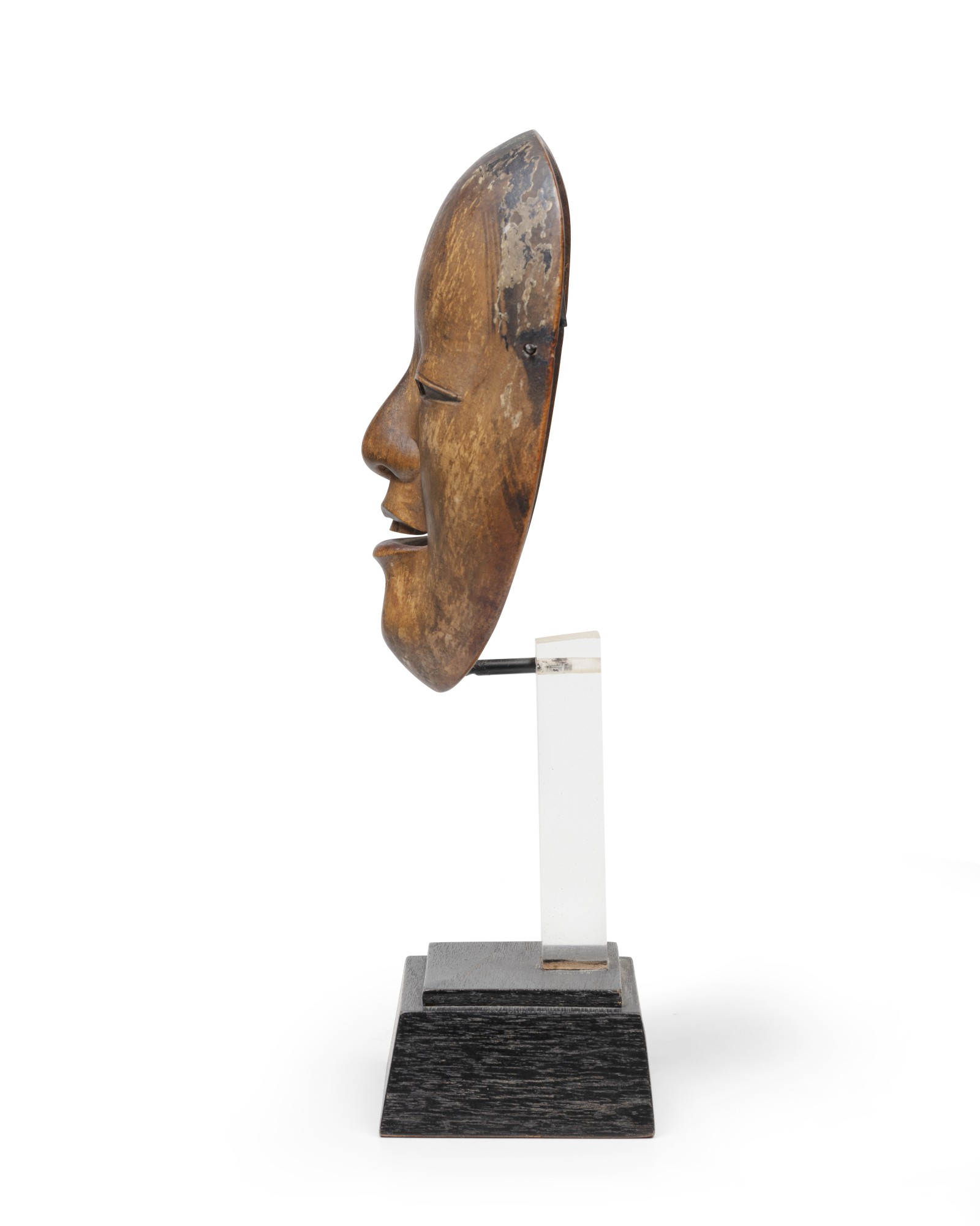 Masque japonais ancien de théâtre Noh en bois sculpté et