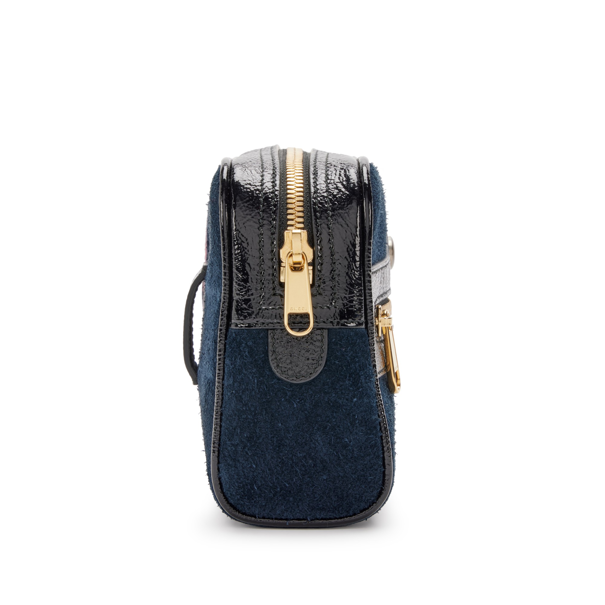 Navy Suede and Black Patent Leather Small Ophidia Banane Waist Bag Gold Hardware - Image 3