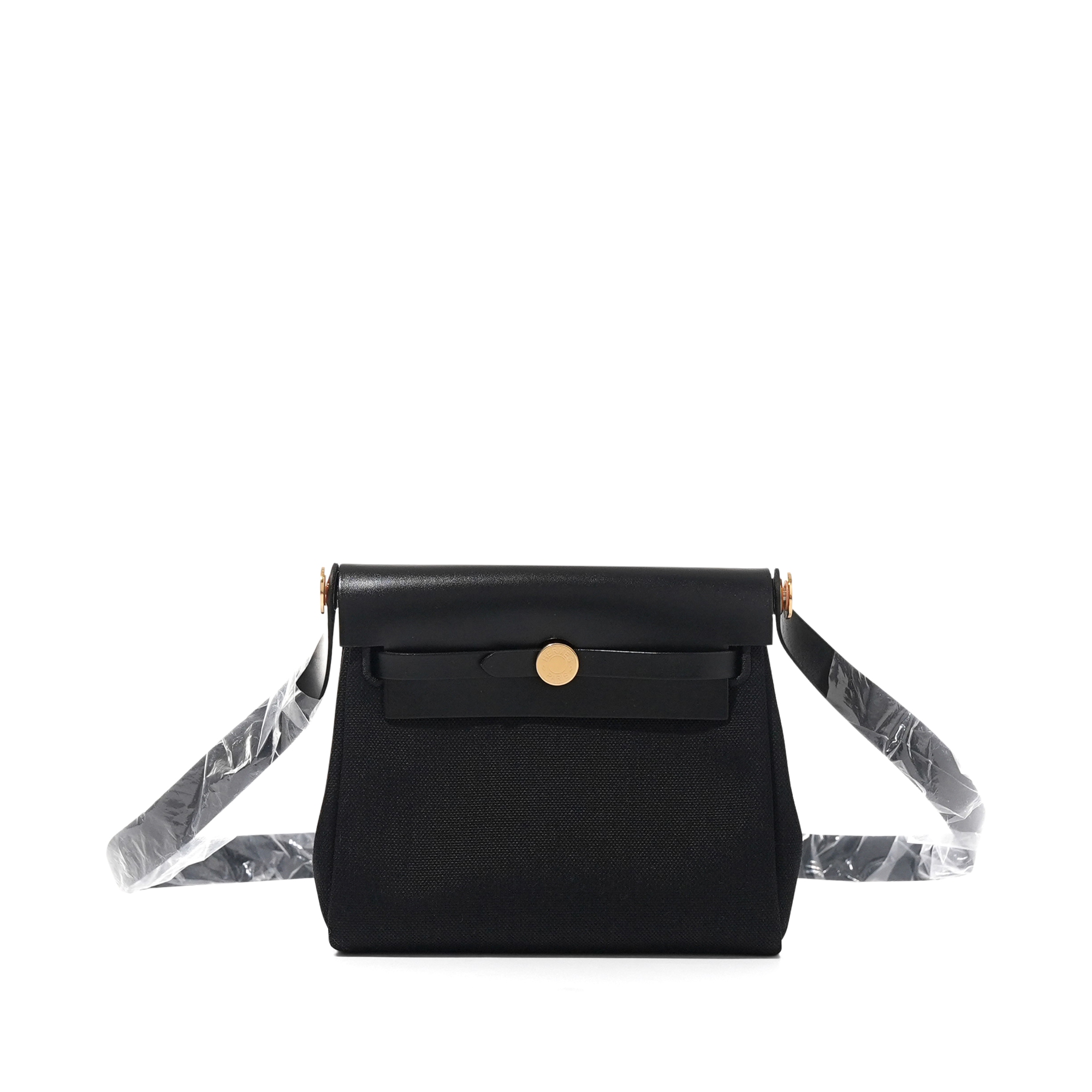 Hermès Black Vache Hunter And Toile Mini Herbag Zip 20 Gold
