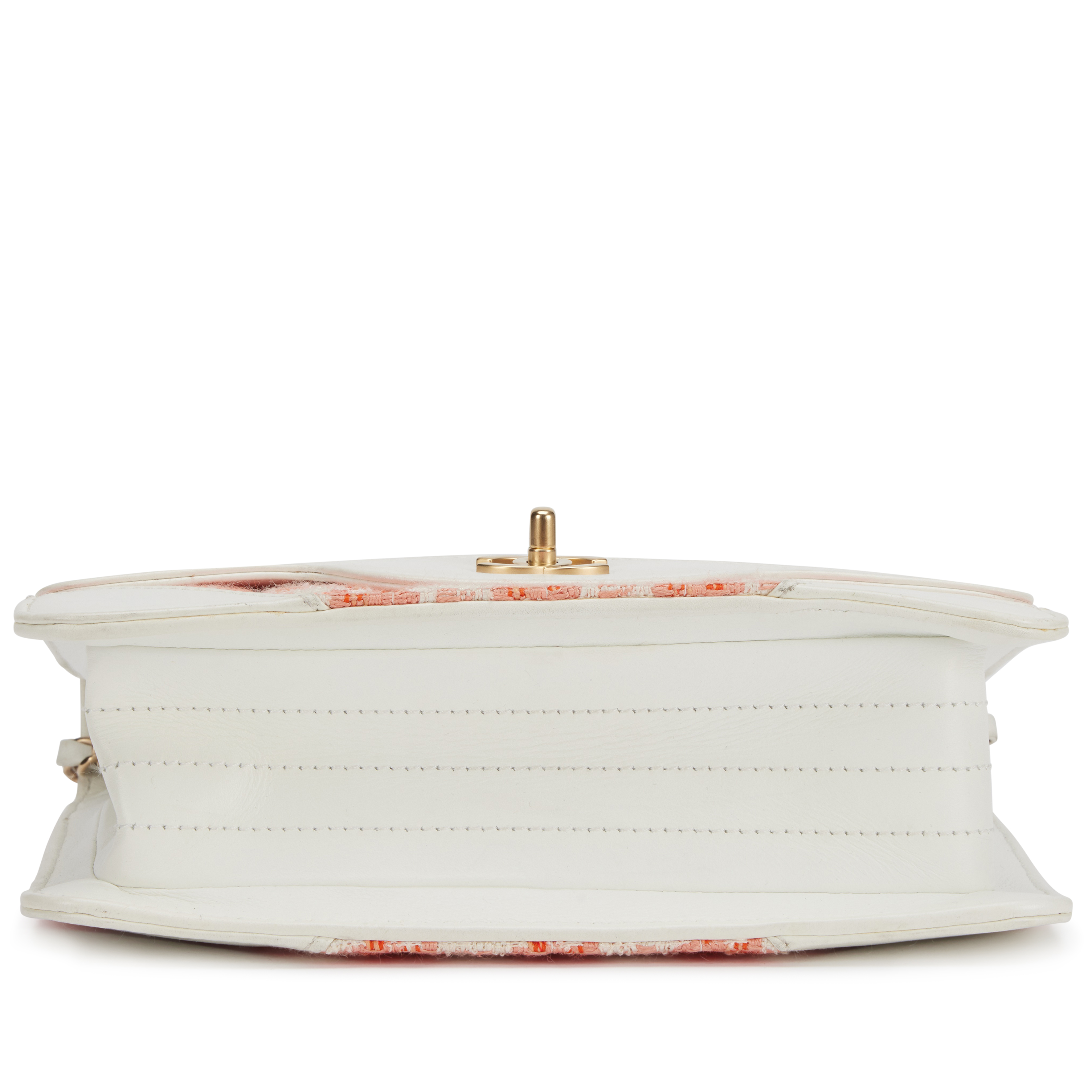 White and Orange Tweed, White Calfskin Chocolate Bar Quilted CC Square Flap Bag Brushed Gold Hardware, 2000-2002 - Image 5