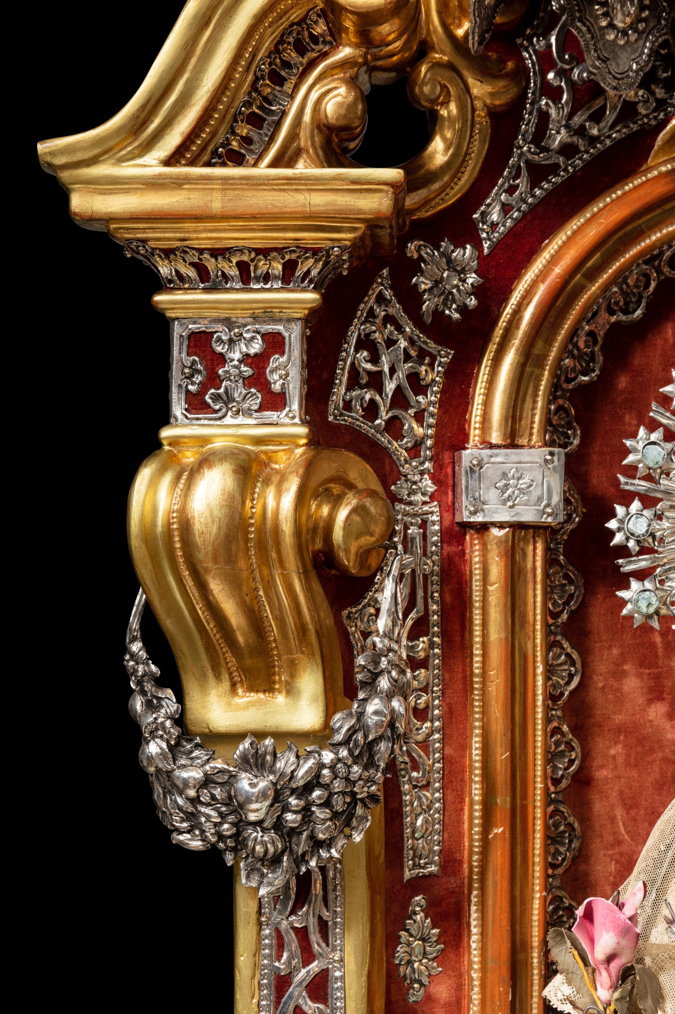 A Maltese votive chapel to the Virgin Mary, in gilt wood, silver, and