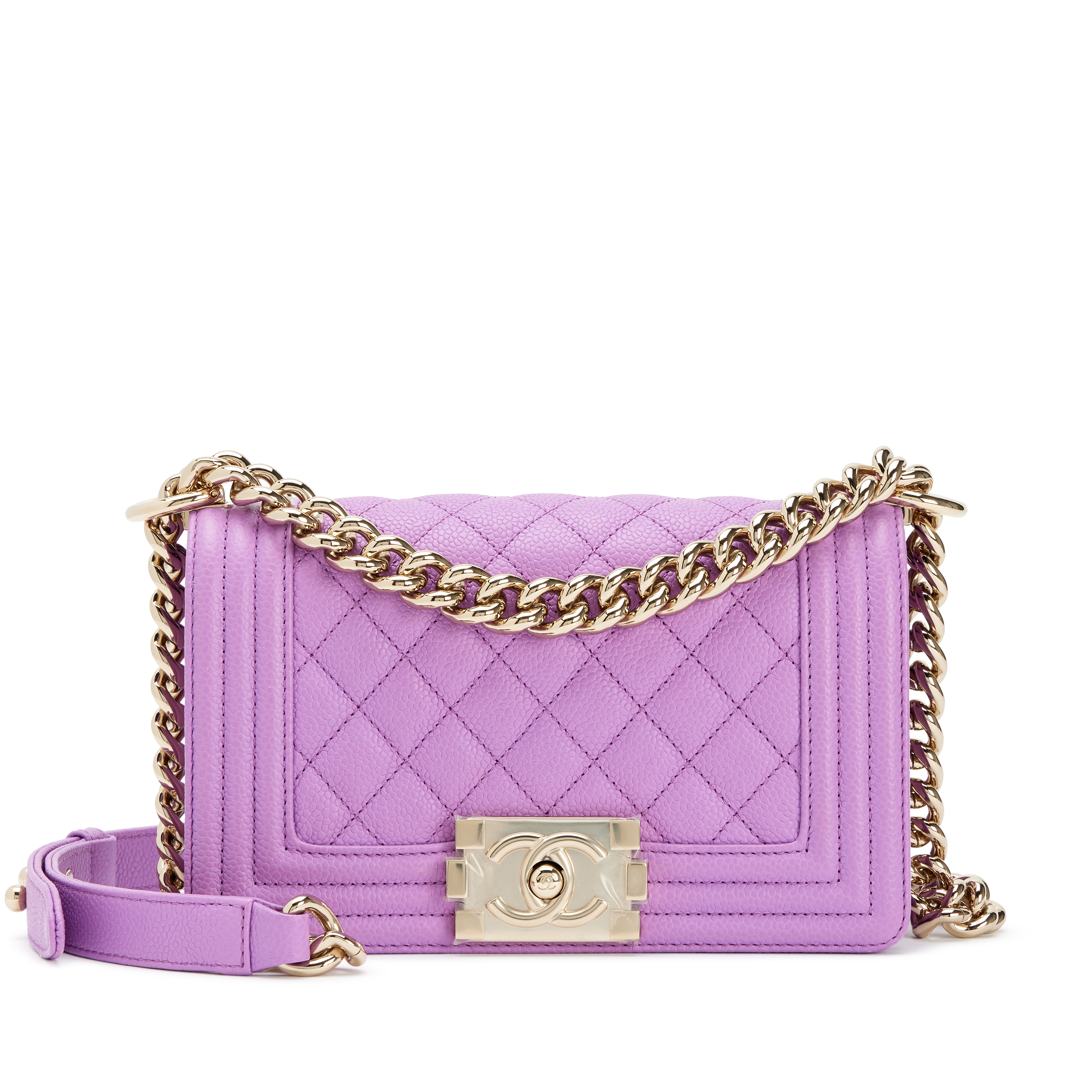 Chanel Purple Quilted Caviar Small Boy Bag Light Gold Hardware
