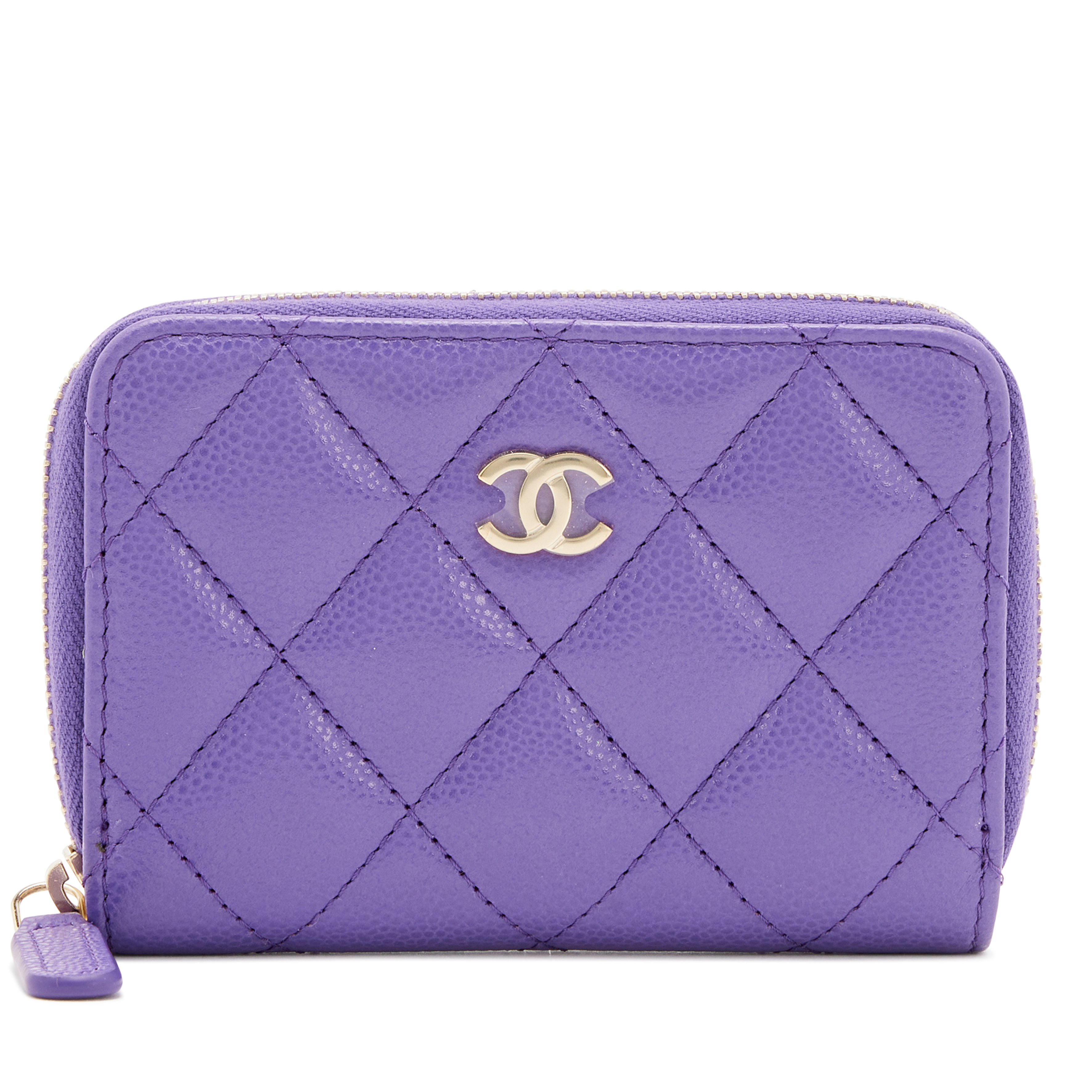 CHANEL パープルウォレット Chanel Purple Quilted Caviar Zip Around Coin Wallet Purse Light