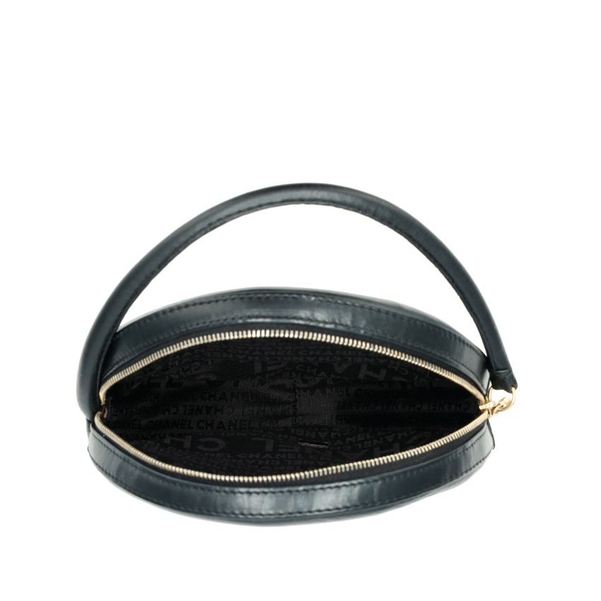 Black Lambskin CC Round Wristlet Clutch Gold Hardware, 20022003