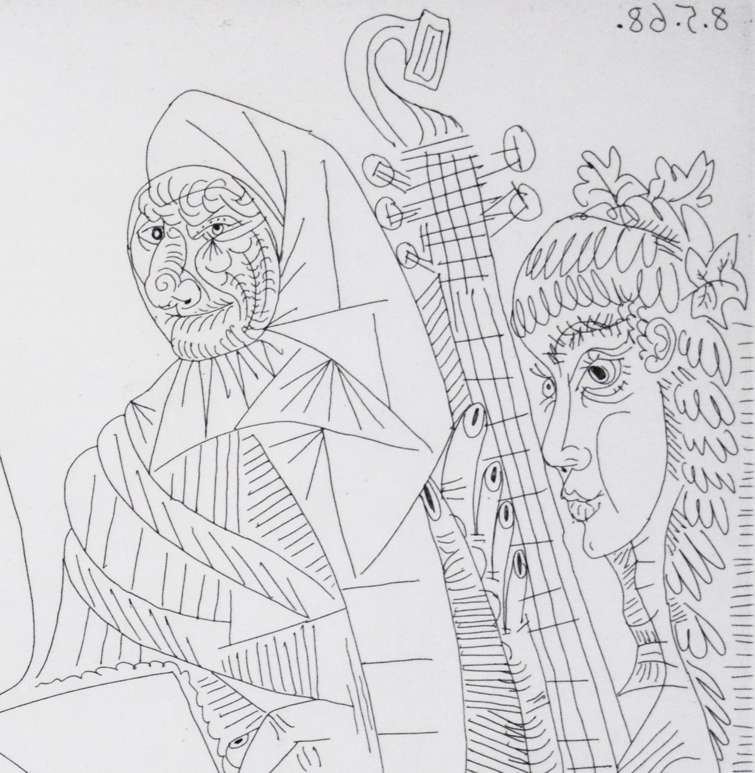 Pablo Picasso Vintage Discussing Music At Celestine's, From