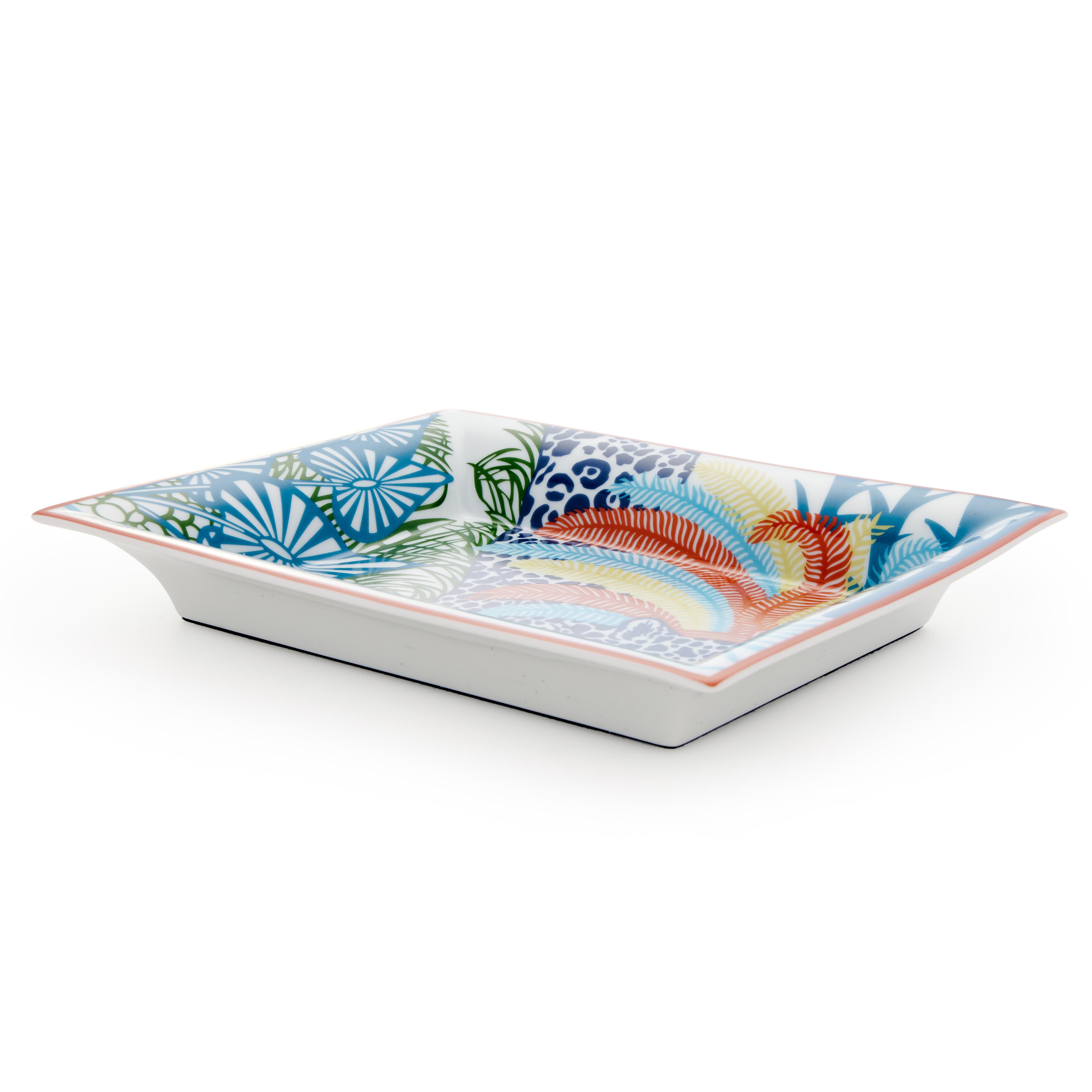 Plat De Service Hermès Jaguar Quetzal II Porcelaine Bleu