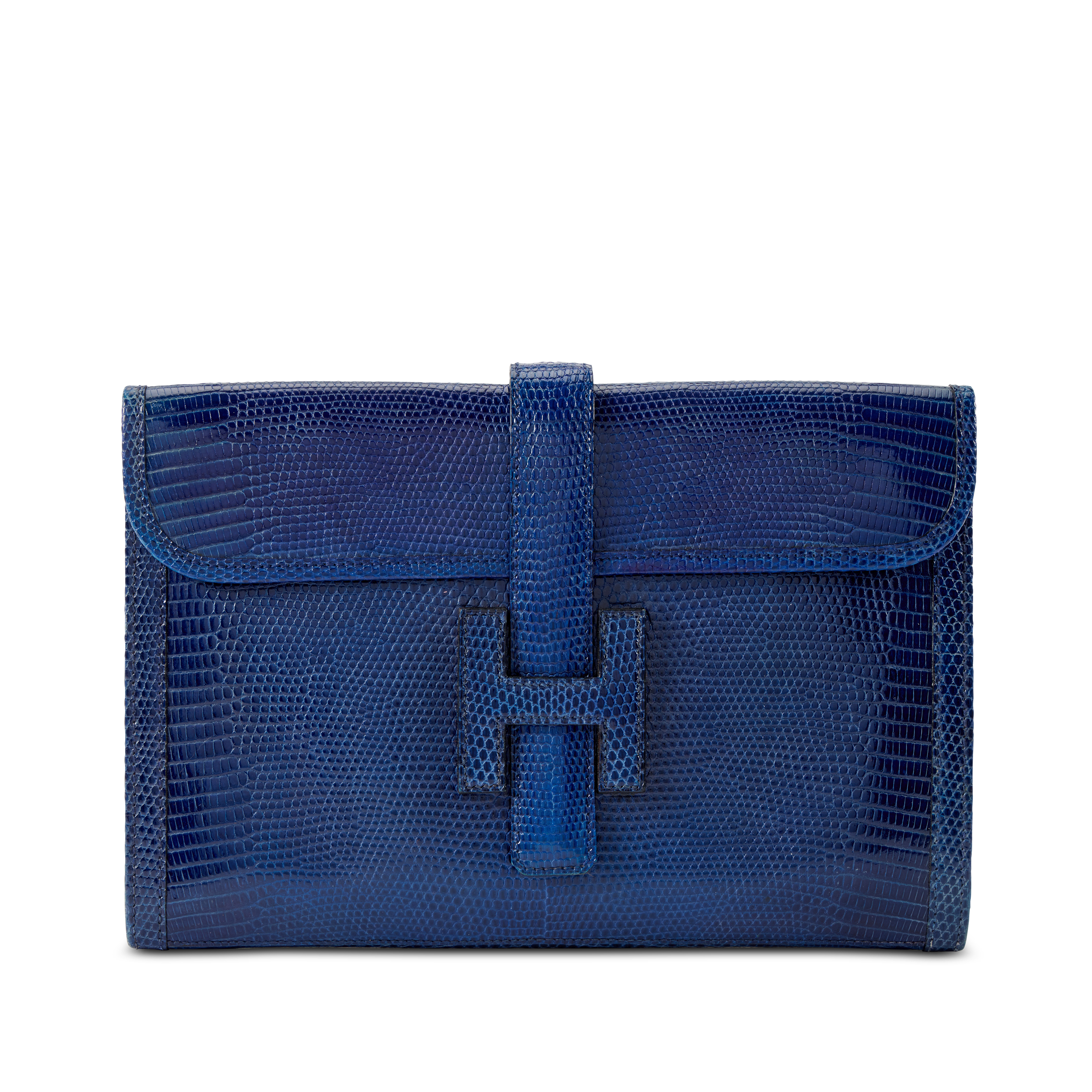 Hermès Vintage Bleu Sapphire Shiny Salvator Lizard Jige PM, 1988