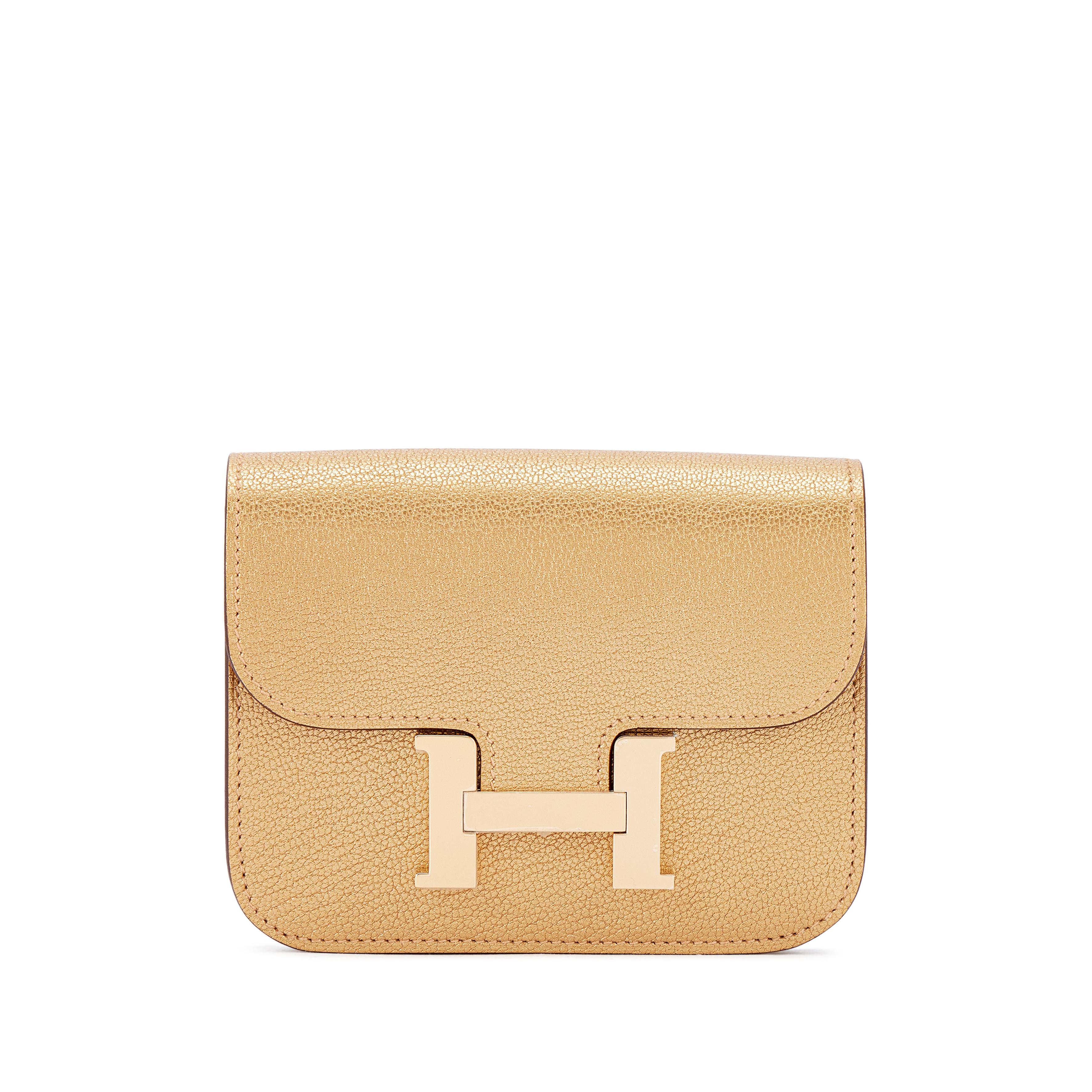 Hermès Doré Chèvre Chamkilight Constance Slim Wallet Permabrass