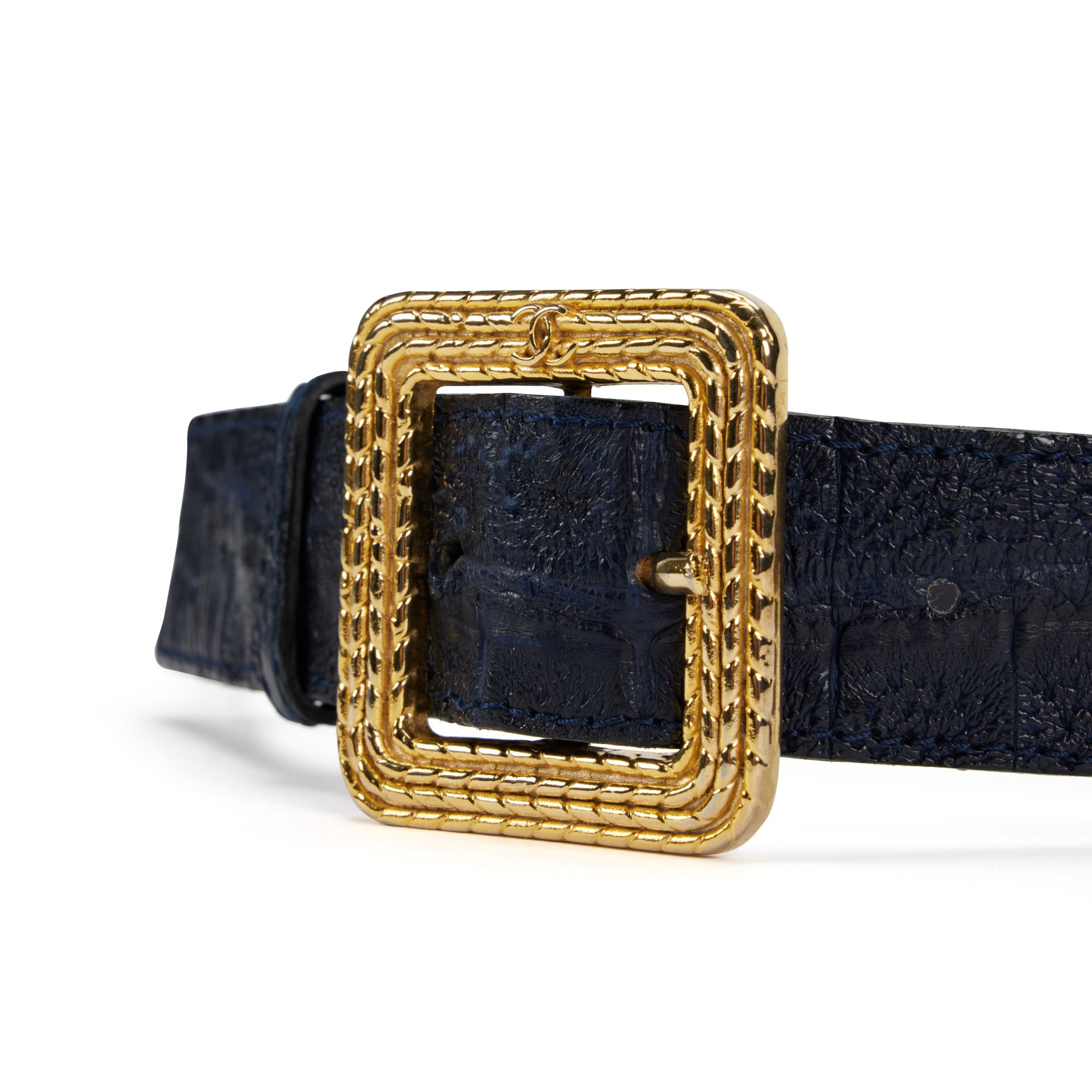 Vintage CHANEL belt, brown crocodile. Gold buckle Leather belt - Crocodile embossed calfskin & metal, green  main image 2
