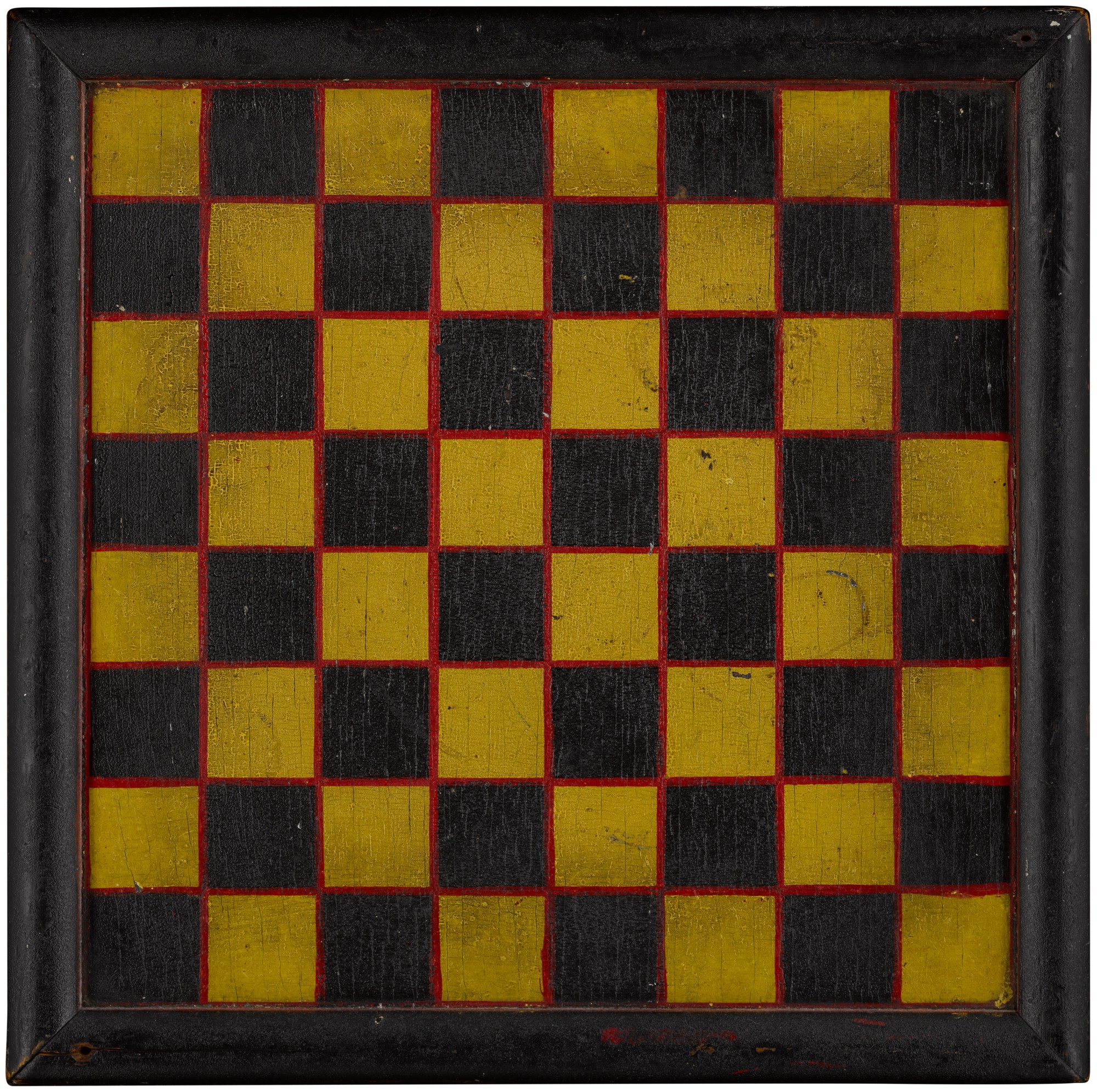 American Black, Yellow and Red Paint-Decorated Pine Checkerboard, Late ...