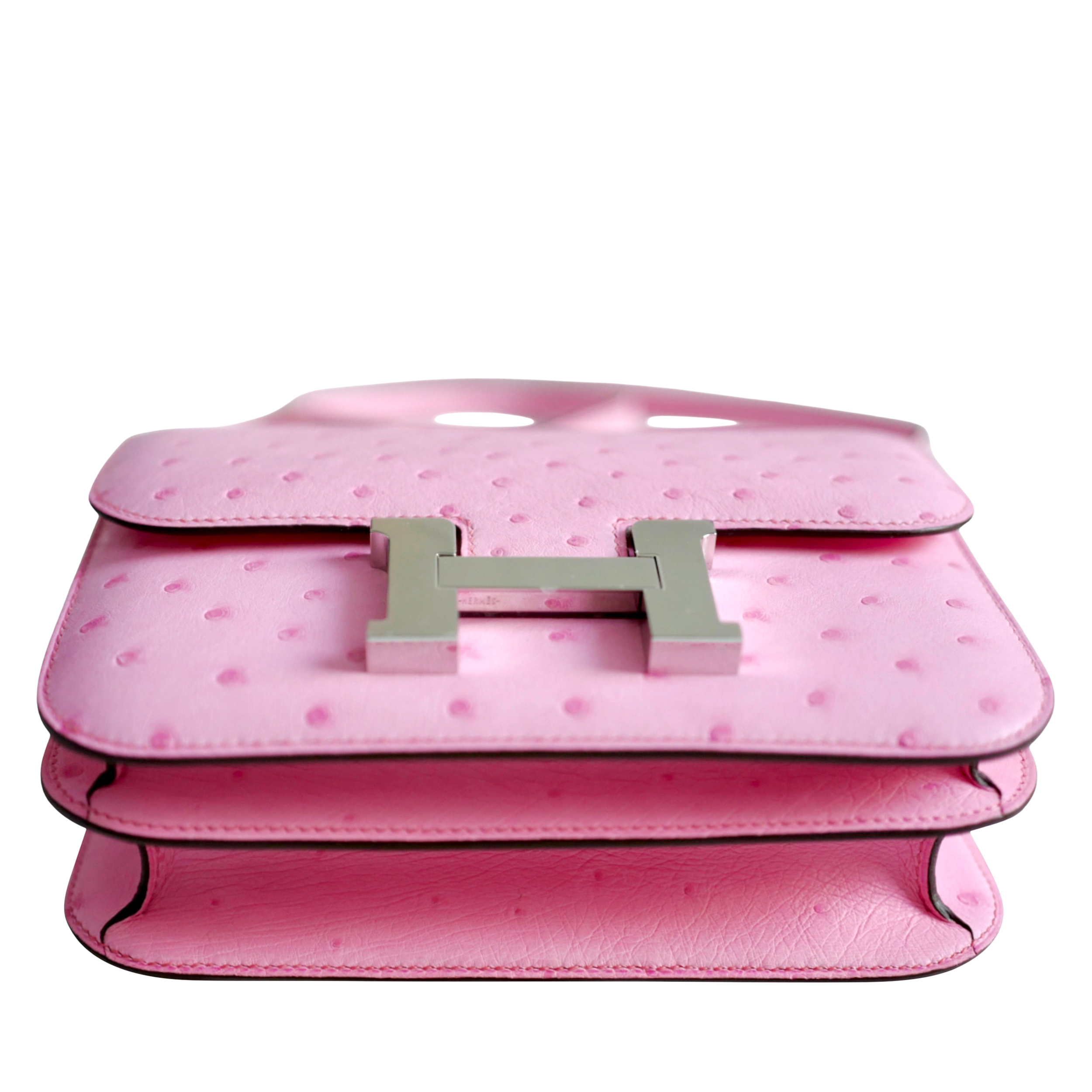 Hermès 5P Bubblegum Pink Ostrich Mini Constance 18 Palladium