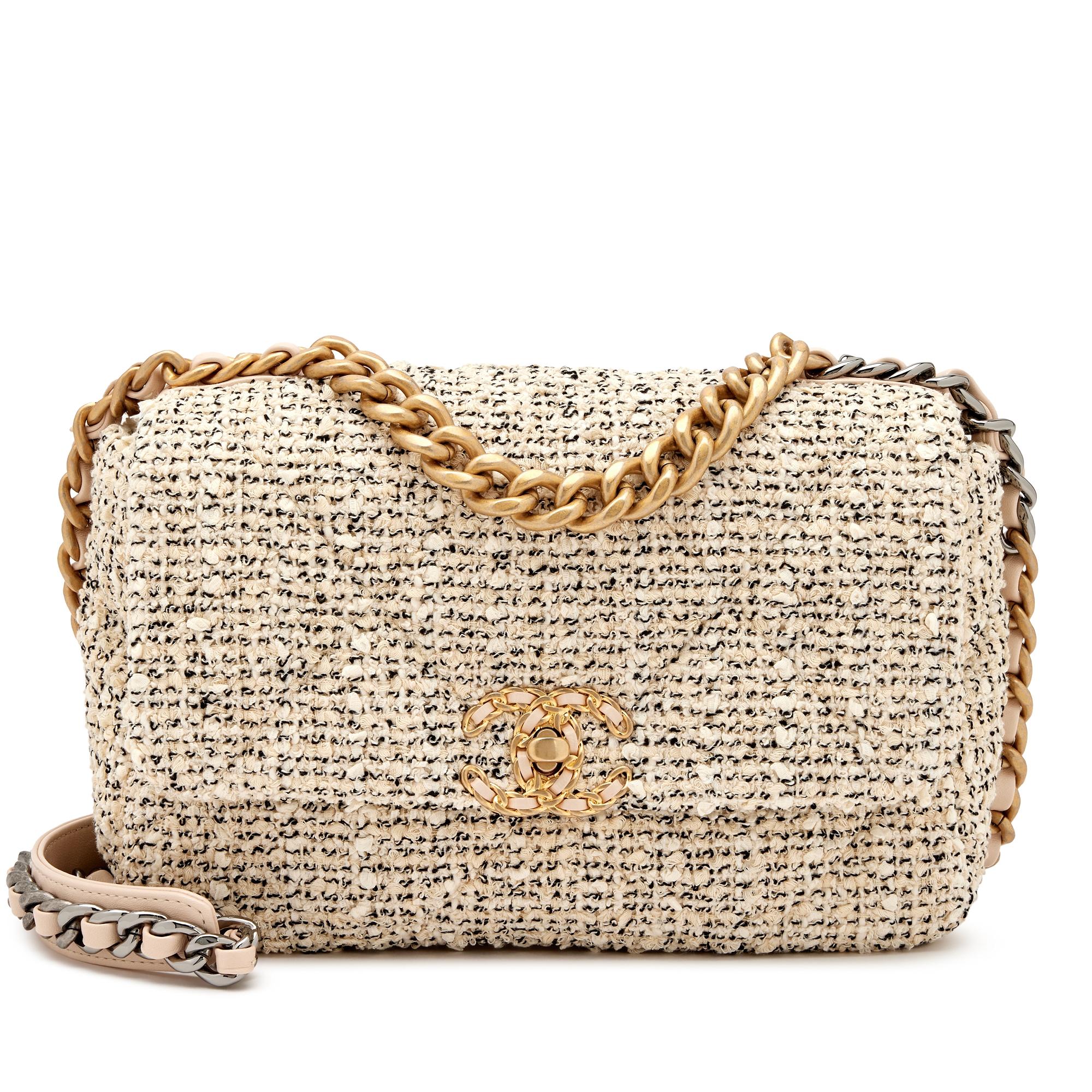 Beige and Black Oreo Tweed Medium 19 Flap Brushed Gold and Ruthenium  Hardware, 2021