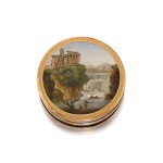 A gold-mounted micromosaic and tortoiseshell snuff box, probably French, circa 1785, the micromosaic panel Rome, circa 1800