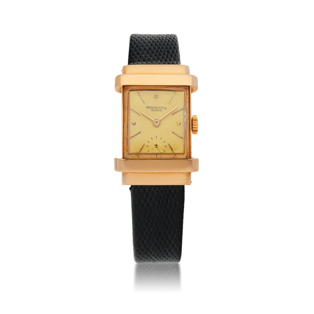 View full screen - View 1 of Lot 402. PATEK PHILIPPE | TOP HAT, REF 1450, PINK GOLD WRISTWATCH CIRCA 1945.