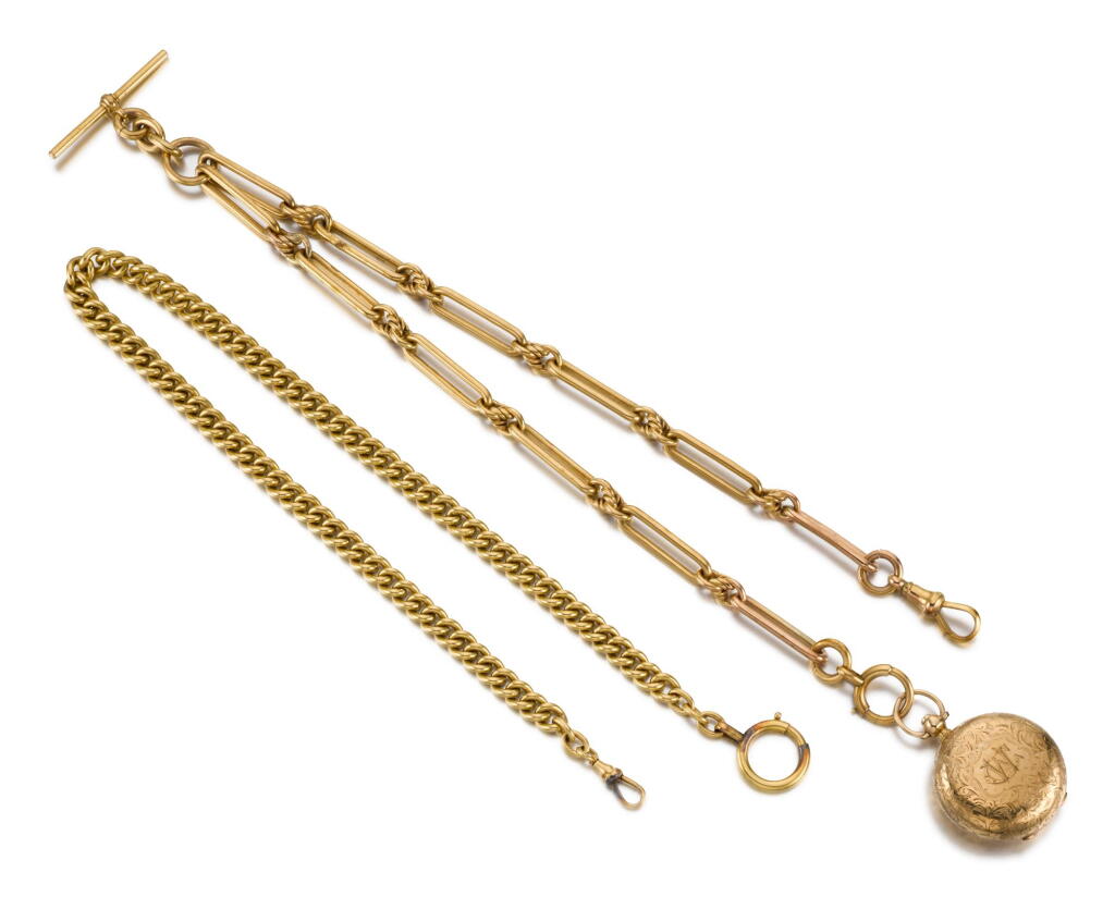 View full screen - View 1 of Lot 1072. VARIOUS, TWO POCKET WATCH CHAINS.
