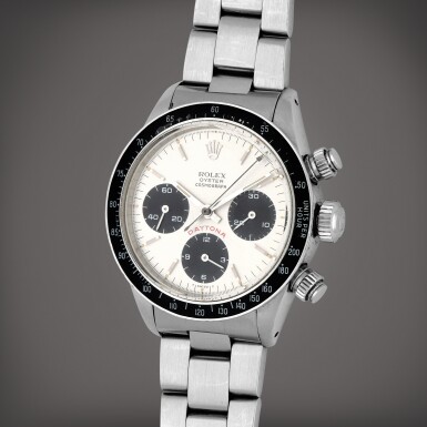 View full screen - View 1 of Lot 266. Daytona 'Big Red', Reference 6263 | A stainless steel chronograph wristwatch with bracelet | Circa 1979.