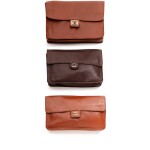 Frances Patiky Stein's Collection: Set of Three Pochettes, Chocolate and Cognac Lambskin leather