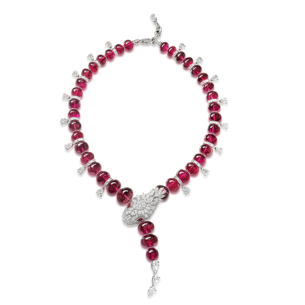View full screen - View 1 of Lot 1891. A Unique 'Serpenti' Rubellite, Diamond and Ruby Necklace | 舉世無雙 寶格麗 | 'Serpenti' 紅碧璽 及 鑽石 配 紅寶石項鏈.