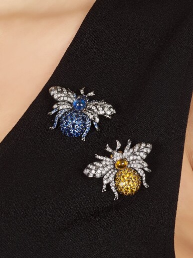 View full screen - View 1 of Lot 1411. MICHAEL YOUSSOUFIAN | 'LES ABEILLES' PAIR OF GEM SET AND DIAMOND BROOCHES | Michael Youssoufian | 'Les Abeilles' 寶石 配 鑽石別針一對.