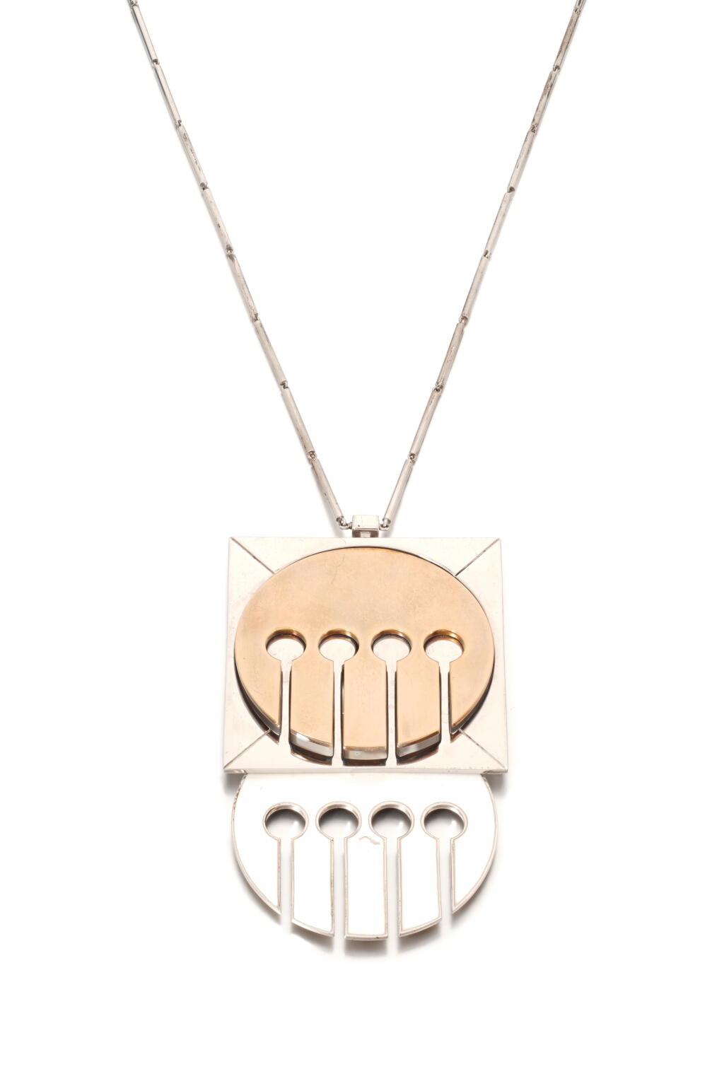 View full screen - View 1 of Lot 1028. Silver, silver-gilt and enamel pendent necklace, circa 1970.