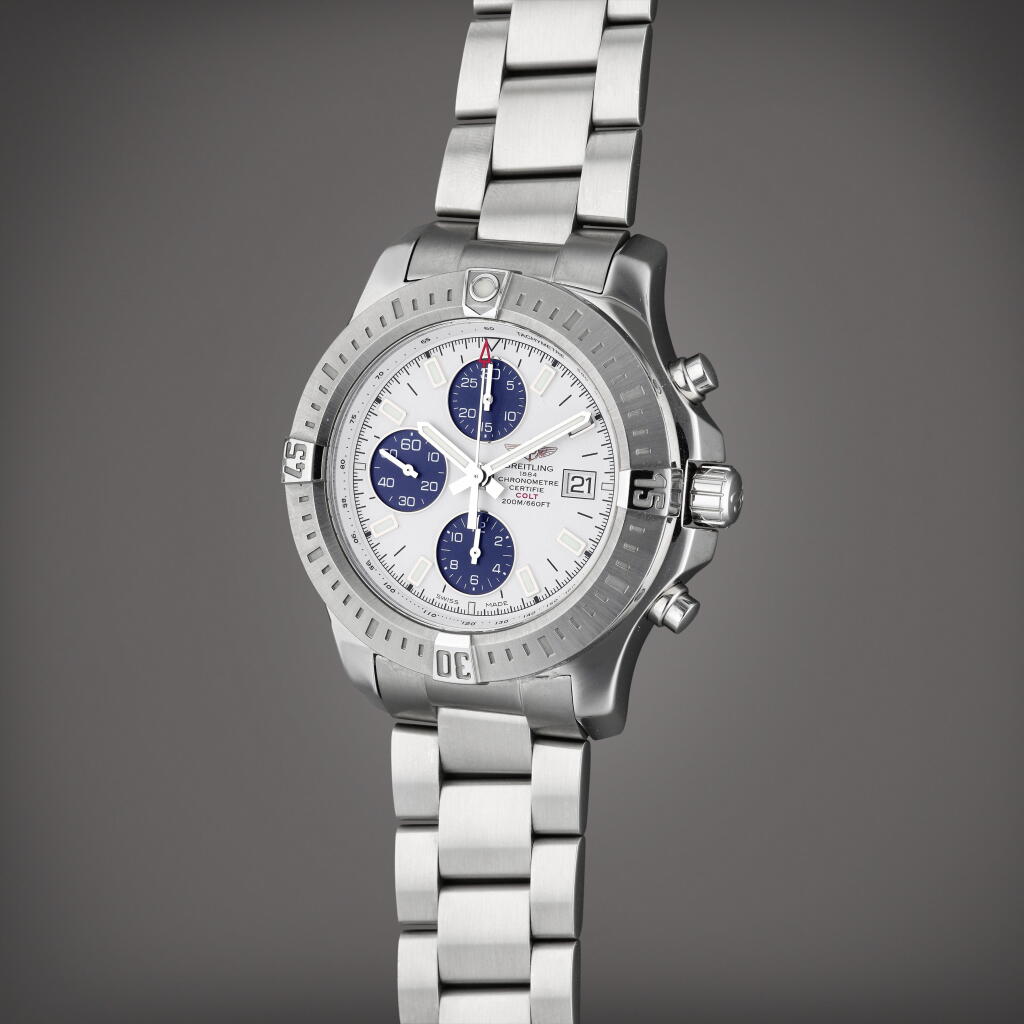View full screen - View 1 of Lot 167. Reference A13388 Colt | A stainless steel automatic chronograph wristwatch with date and bracelet, Circa 2015.