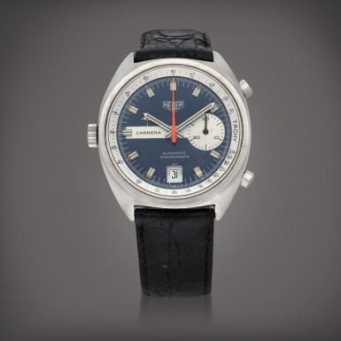 View full screen - View 1 of Lot 486. Carrera, Reference 1553 | A stainless steel chronograph wristwatch with date | Circa 1970 .