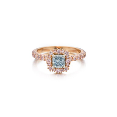 View full screen - View 1 of Lot 432. Fancy Intense Blue Diamond and Colored Diamond Ring.